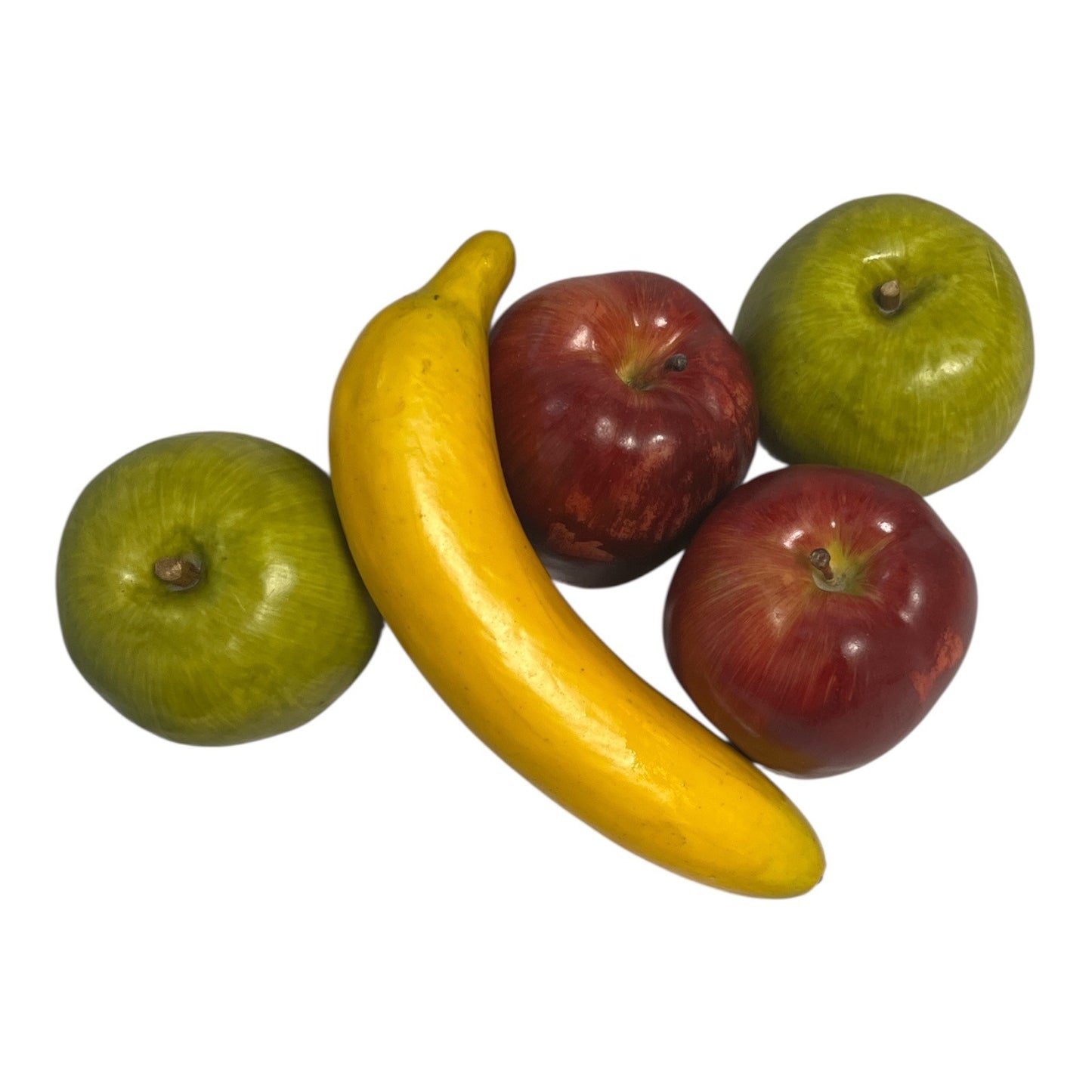 Rustic Faux Fruit & Wooden Basket Set | Red & Green Apples, 8" Banana | Farmhouse Kitchen Decor