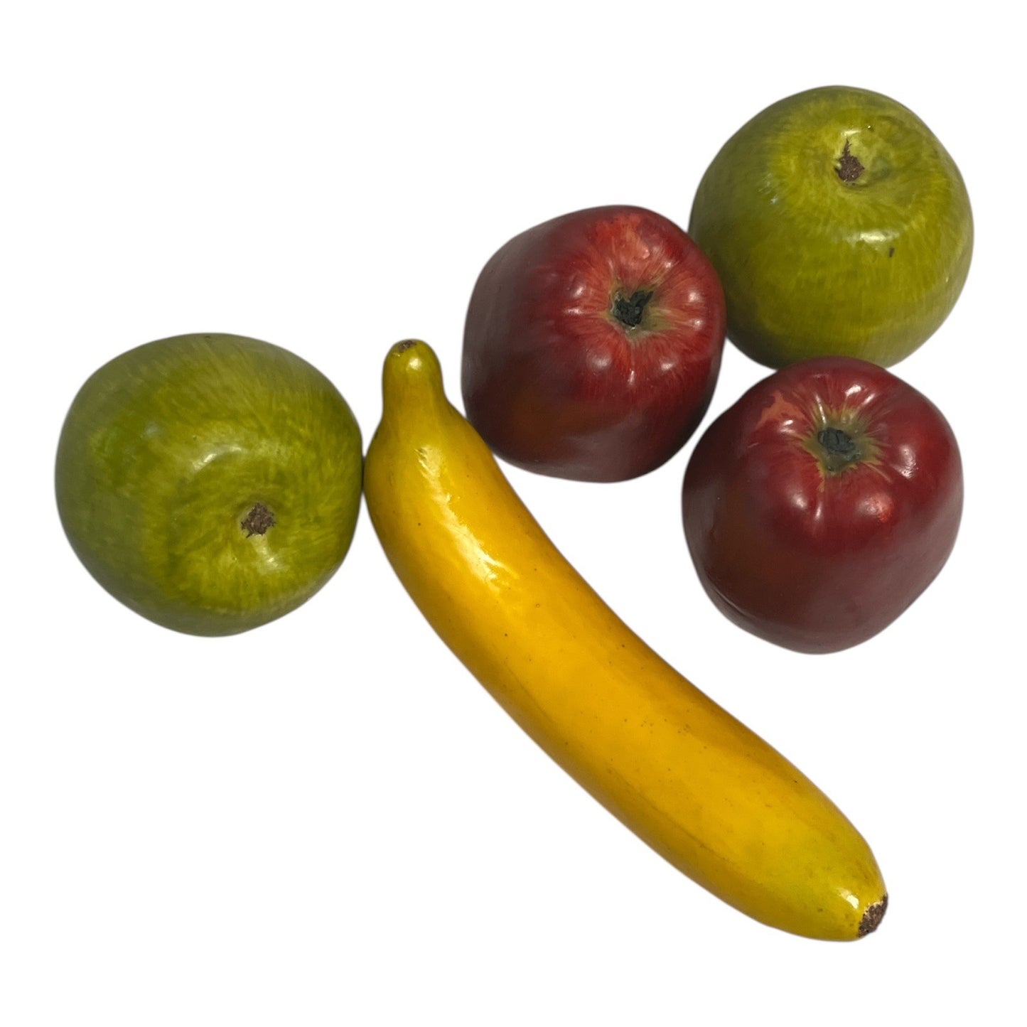 Rustic Faux Fruit & Wooden Basket Set | Red & Green Apples, 8" Banana | Farmhouse Kitchen Decor