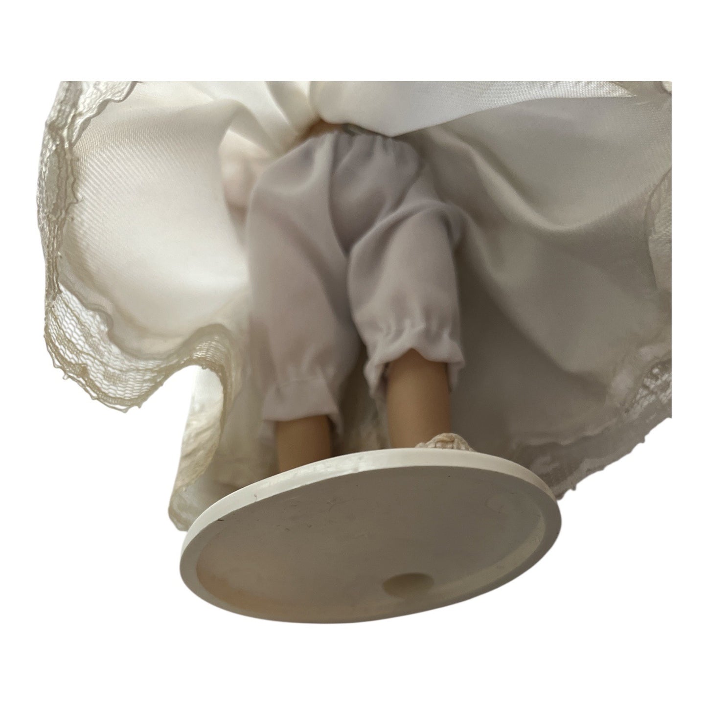 Porcelain First Communion Doll – 7.5" – White Satin Dress, Veil & Cross Necklace – With Stand