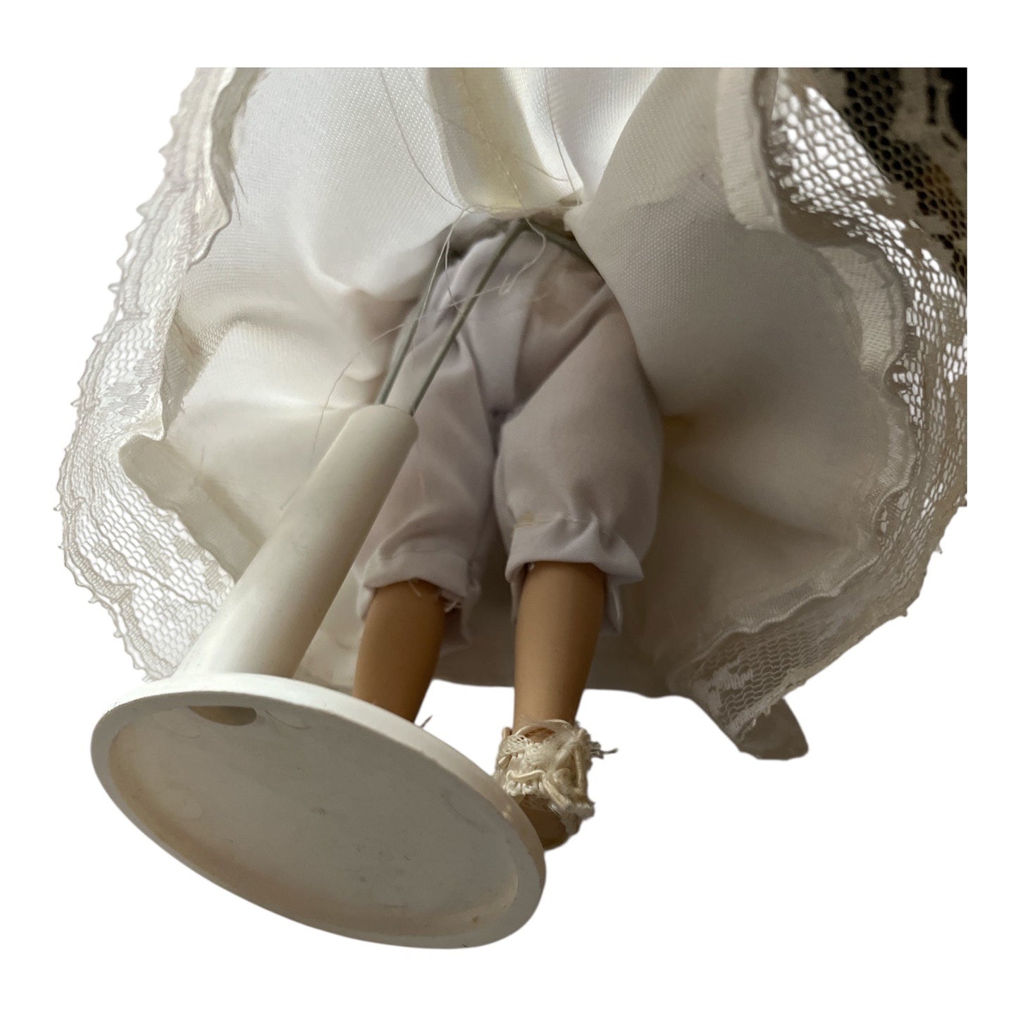 Porcelain First Communion Doll – 7.5" – White Satin Dress, Veil & Cross Necklace – With Stand