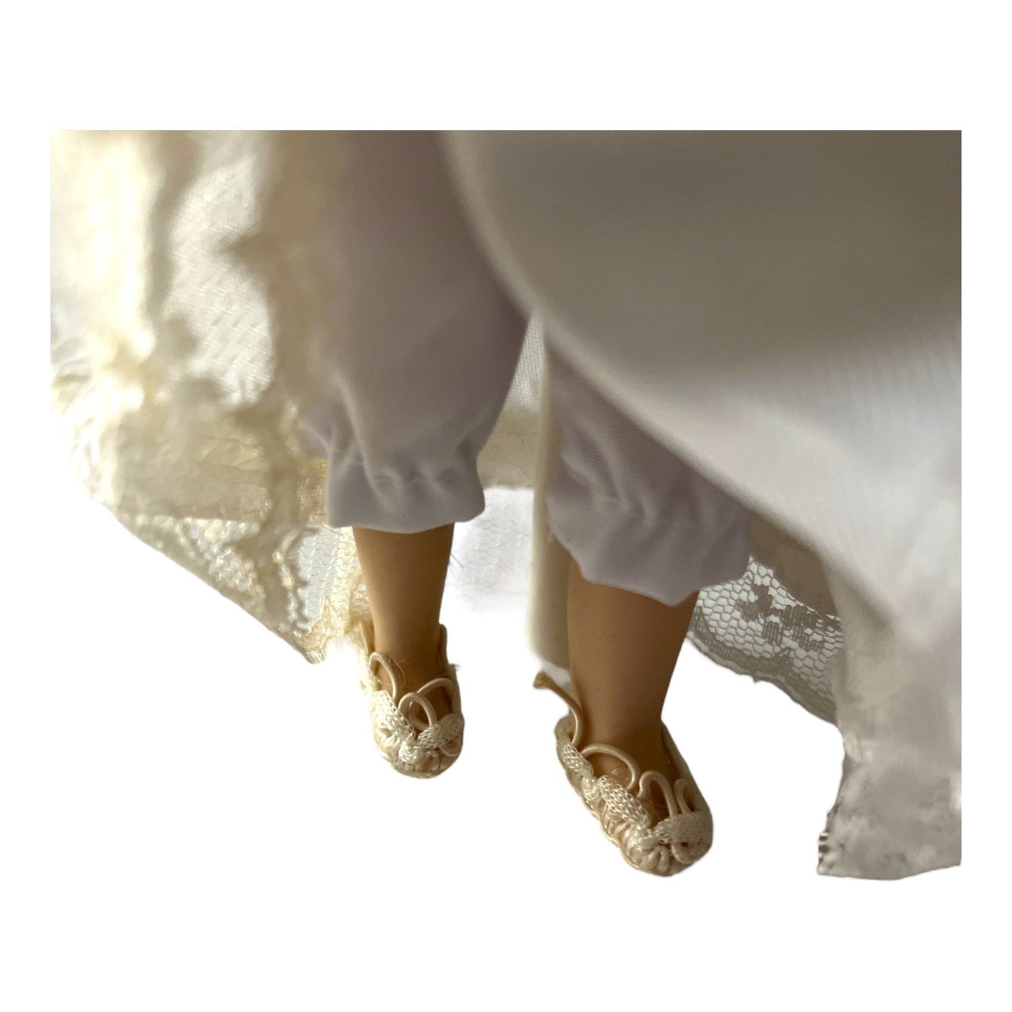 Porcelain First Communion Doll – 7.5" – White Satin Dress, Veil & Cross Necklace – With Stand
