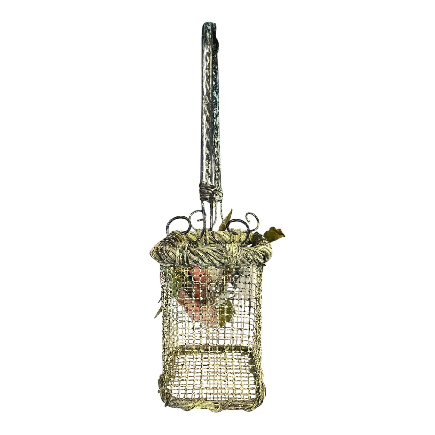 Vintage Wire Floral Basket – Sculpted Metal with Distressed Green Finish – 12 x 4"