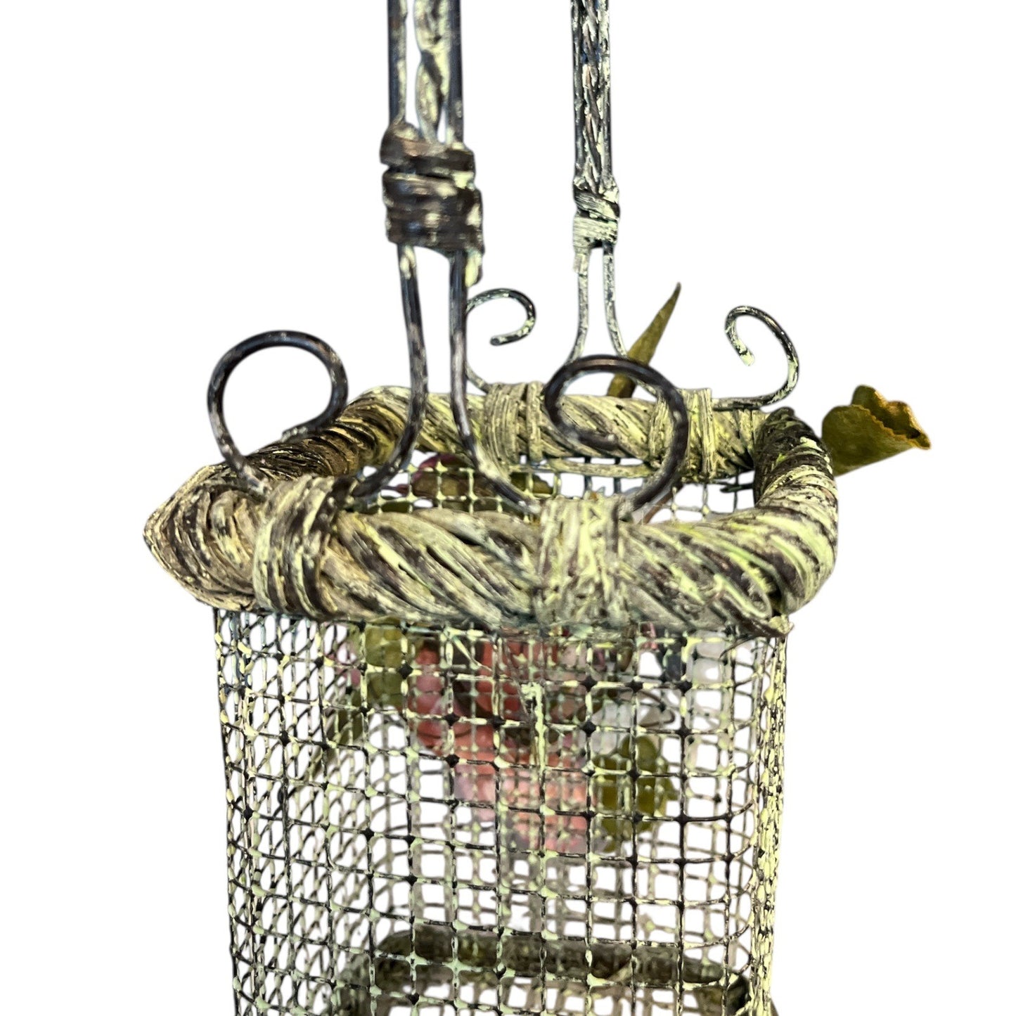 Vintage Wire Floral Basket – Sculpted Metal with Distressed Green Finish – 12 x 4"