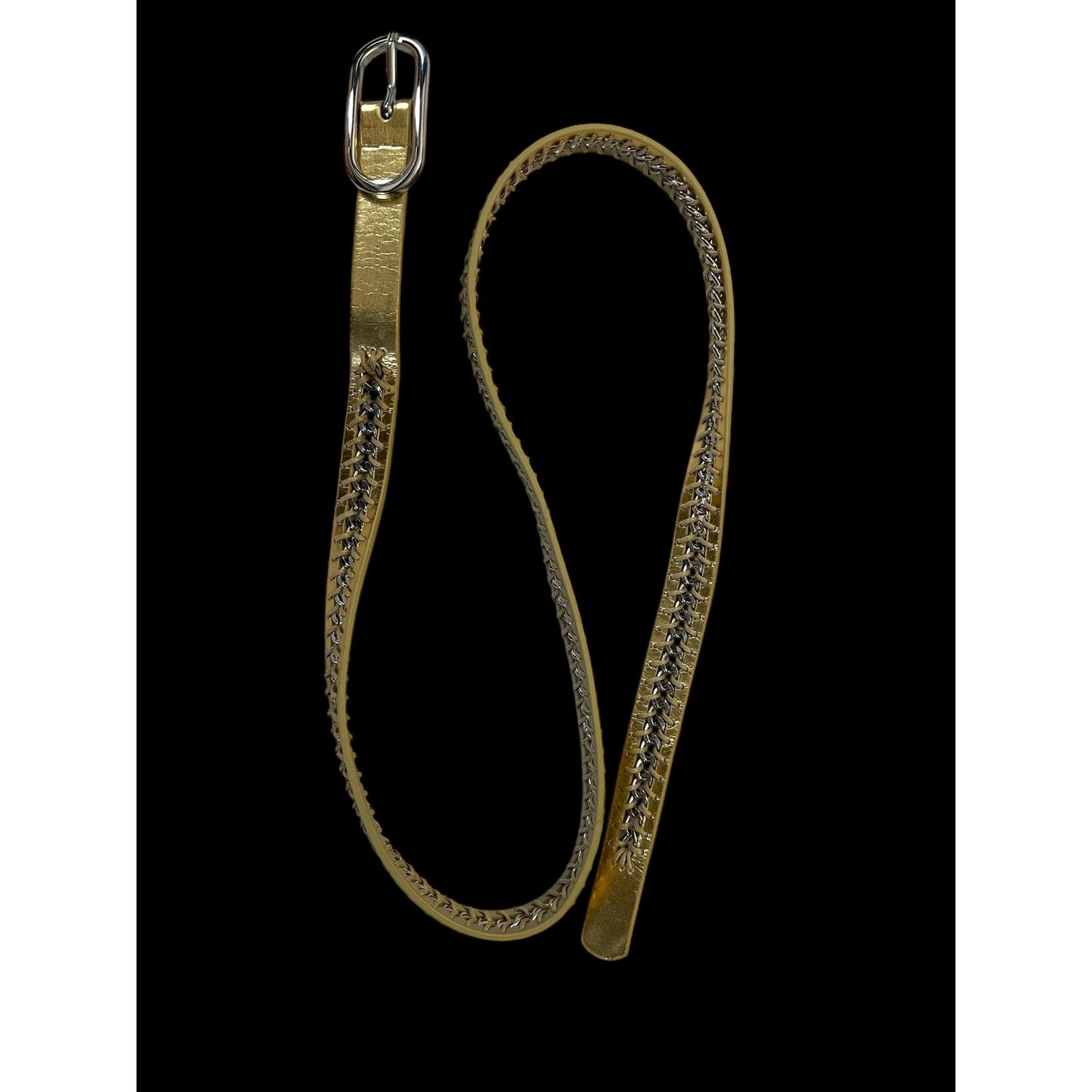 Nine West Gold-Tone Belt Size M – 39” Long x 1” Wide – Silver Buckle & Metallic Stitching