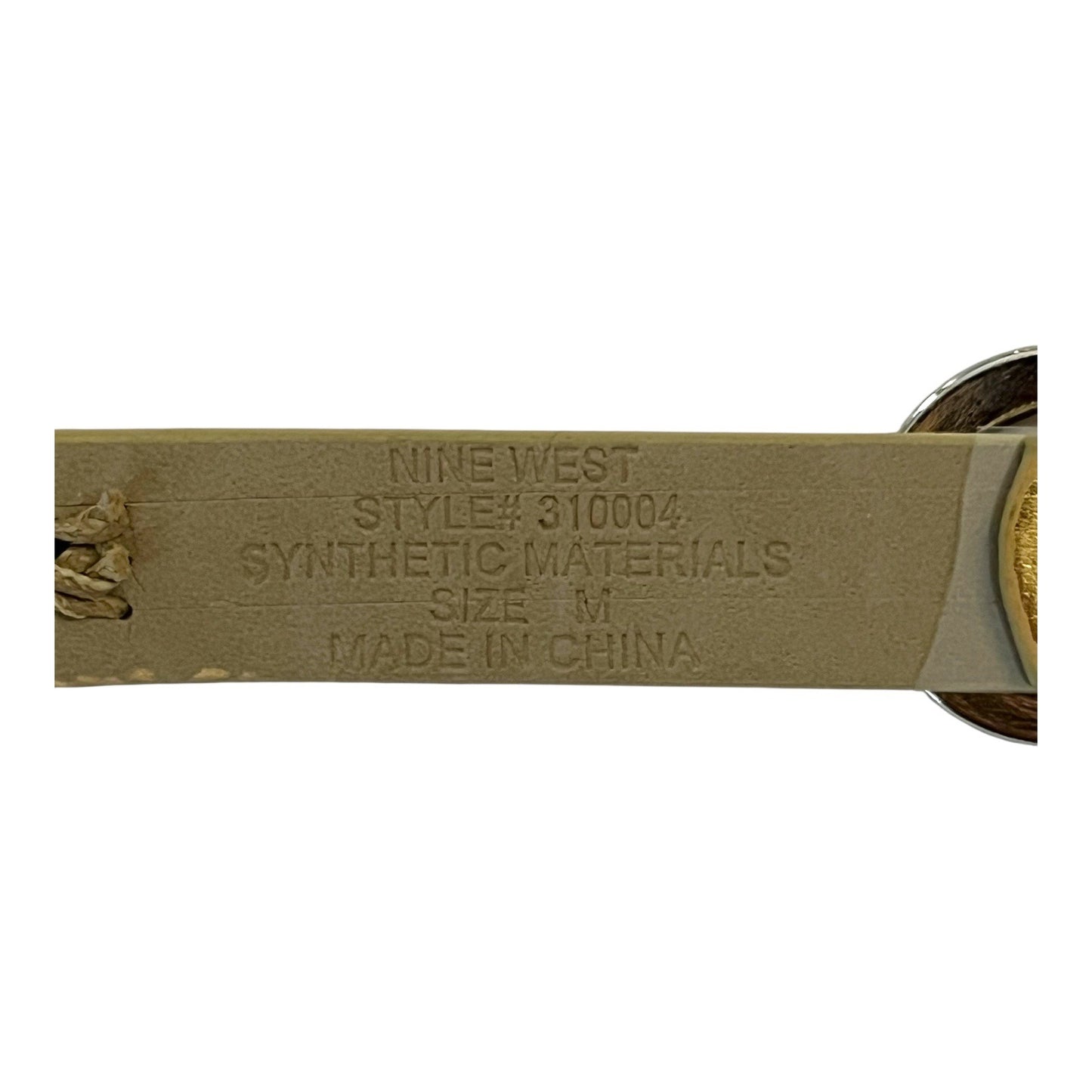 Nine West Gold-Tone Belt Size M – 39” Long x 1” Wide – Silver Buckle & Metallic Stitching