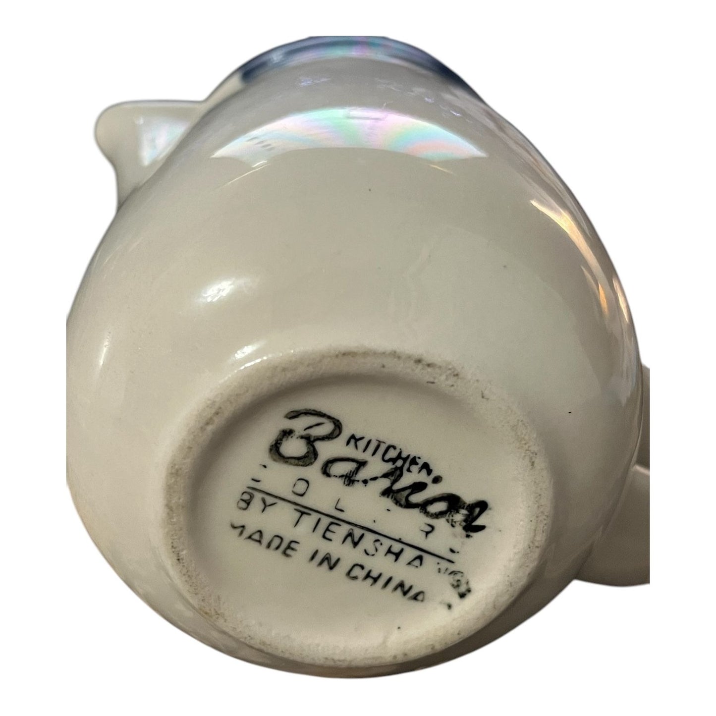 Tienshan Kitchen Colors “Bazion” Cream Pitcher – Ivory with Blue Band – Stoneware – Made in China