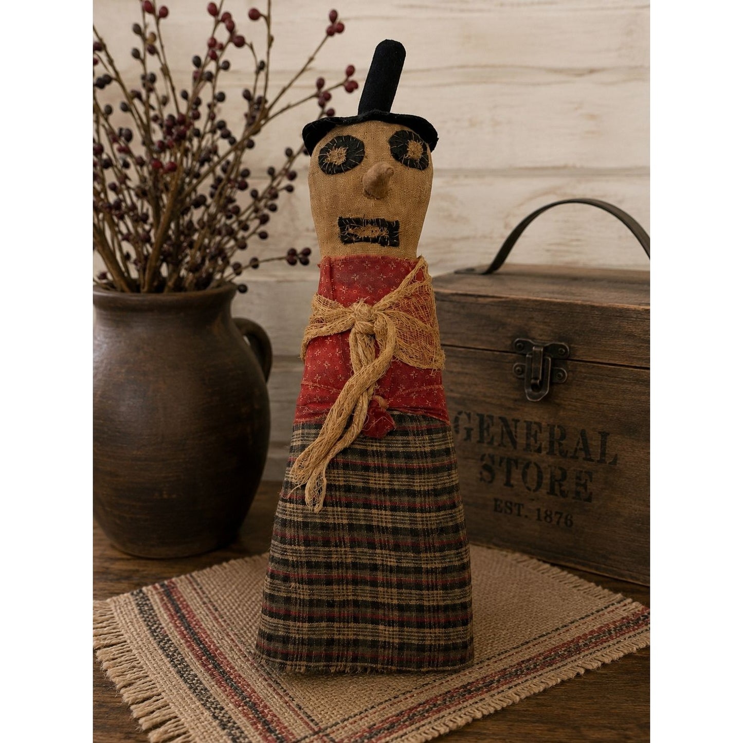 Primitive Folk Art Straw Whisk Doll Handmade 5 Points Primitives Rustic Shelf Decor 15"