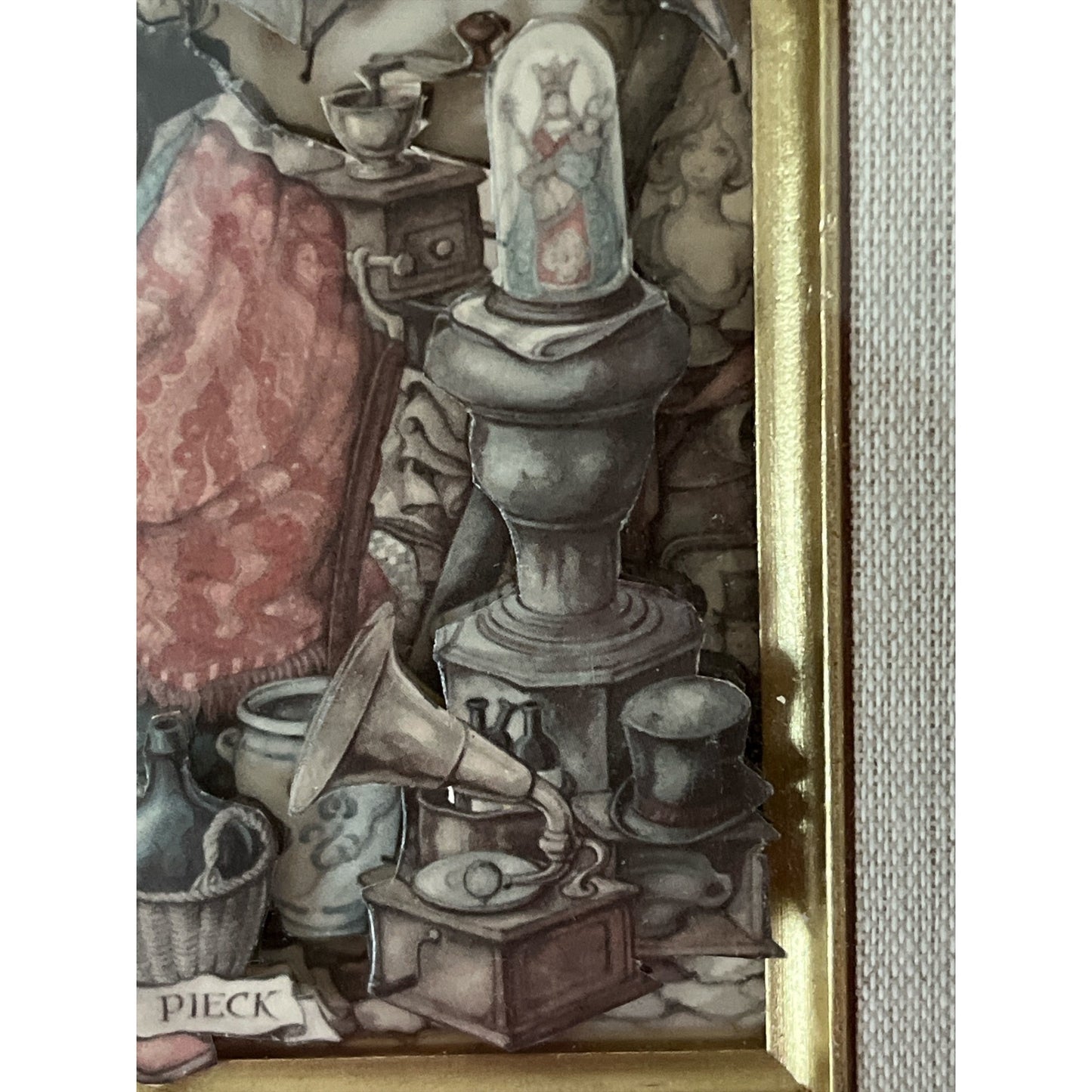 Vintage Anton Pieck Framed 3D Art Print – Old Market Scene with Boy – Shadow Box Style – 10.5 x 8.5 Inch