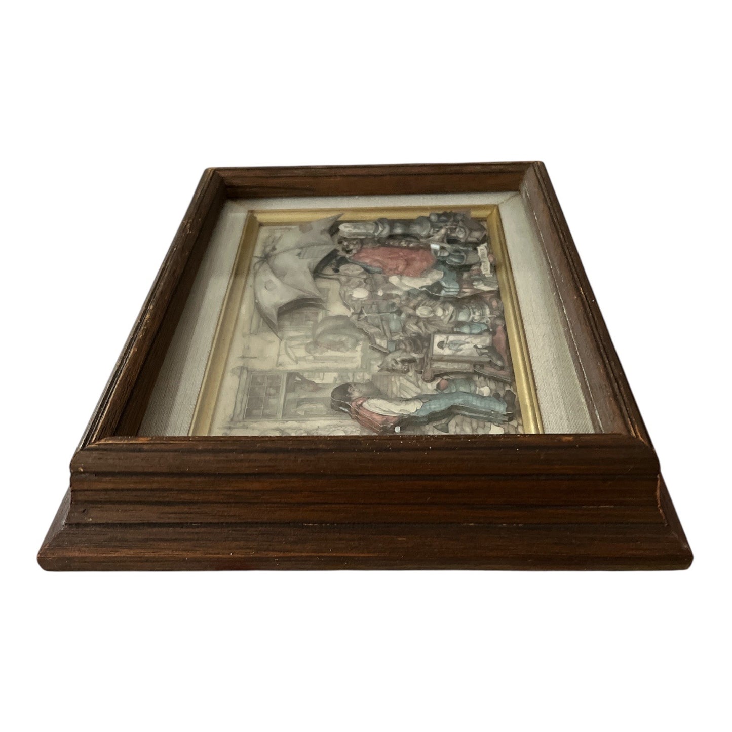 Vintage Anton Pieck Framed 3D Art Print – Old Market Scene with Boy – Shadow Box Style – 10.5 x 8.5 Inch