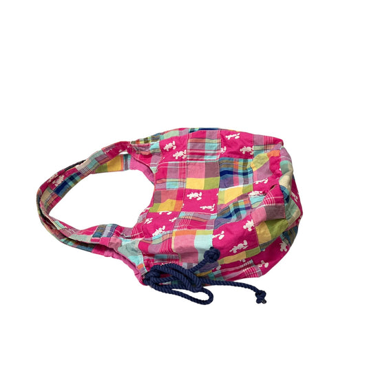 Disney Parks Mickey Mouse Patchwork Plaid Drawstring Hobo Shoulder Bag Pink