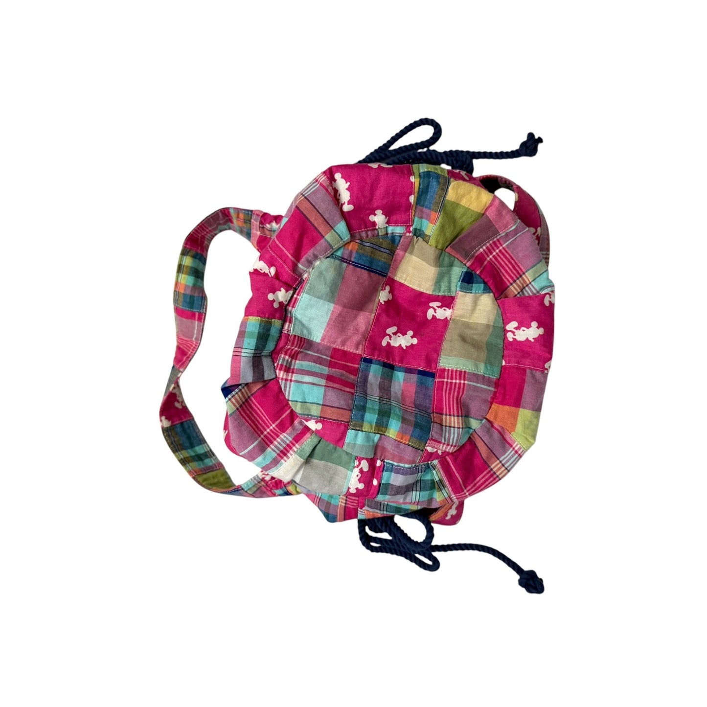 Disney Parks Mickey Mouse Patchwork Plaid Drawstring Hobo Shoulder Bag Pink