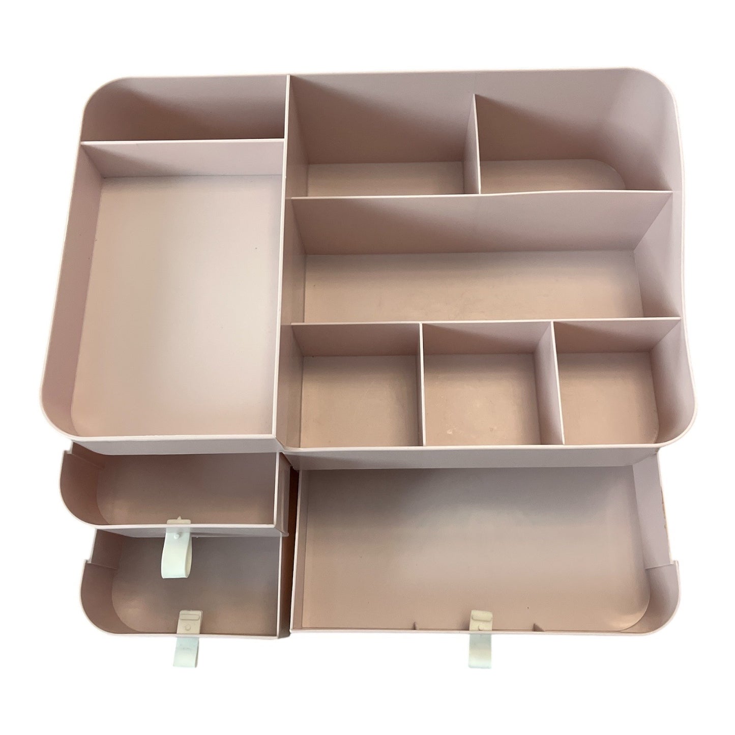 Multi-Compartment Desktop Organizer – Light Pink Plastic Storage Box with Drawers