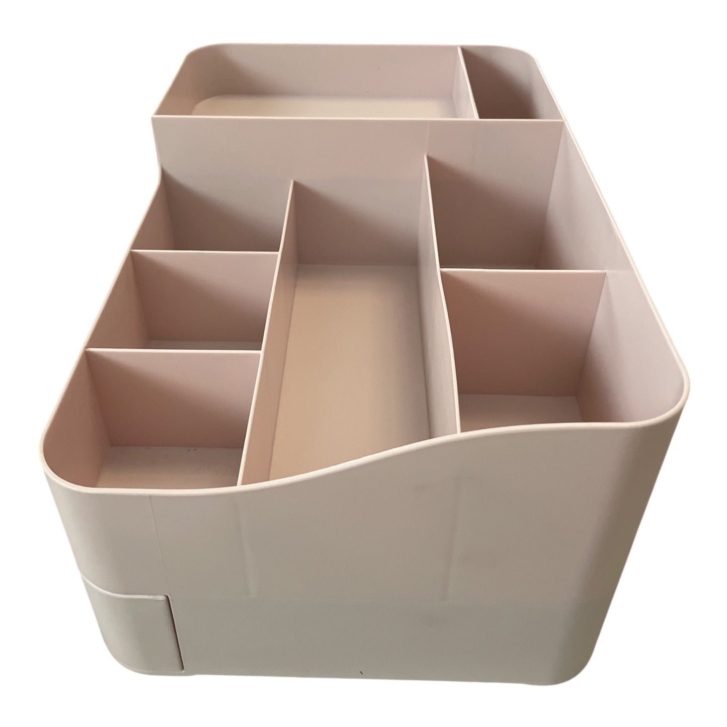 Multi-Compartment Desktop Organizer – Light Pink Plastic Storage Box with Drawers