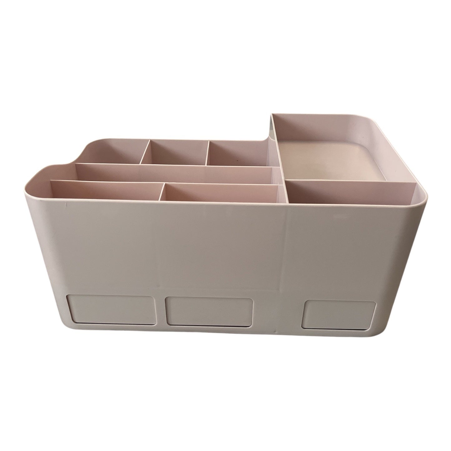 Multi-Compartment Desktop Organizer – Light Pink Plastic Storage Box with Drawers