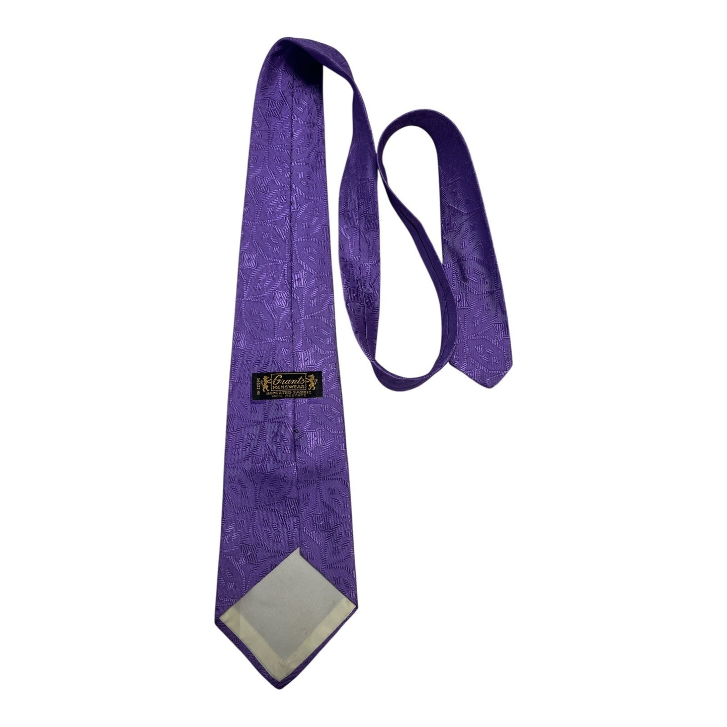 Vintage Grants Menswear Purple Necktie – Geometric Pattern – 53” – 100% Acetate