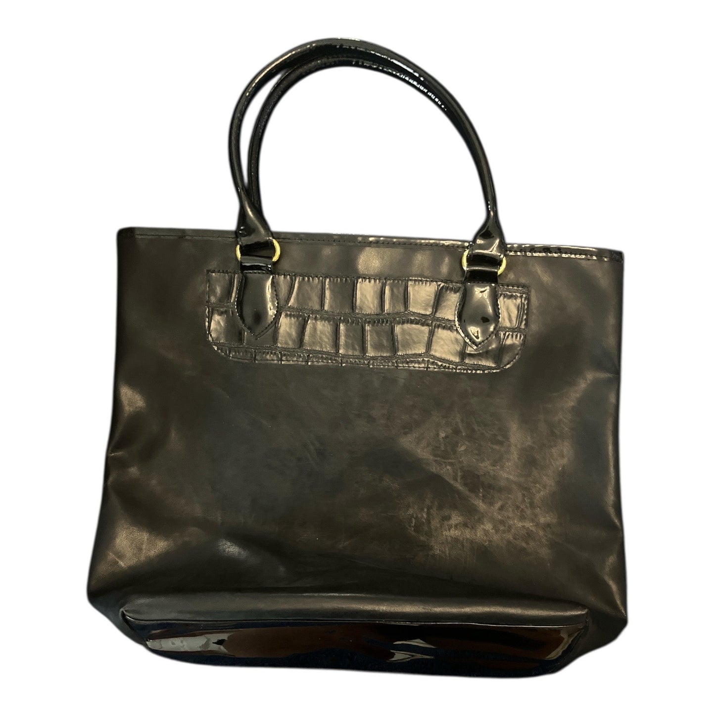 Estée Lauder Black Faux Leather Tote Bag – Croc Trim & Patent Handles