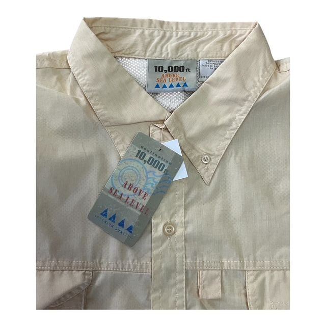 Y2K 10,000 Ft Above Sea Level Men’s Safari Fishing Shirt – Size L – Yellow – NWT