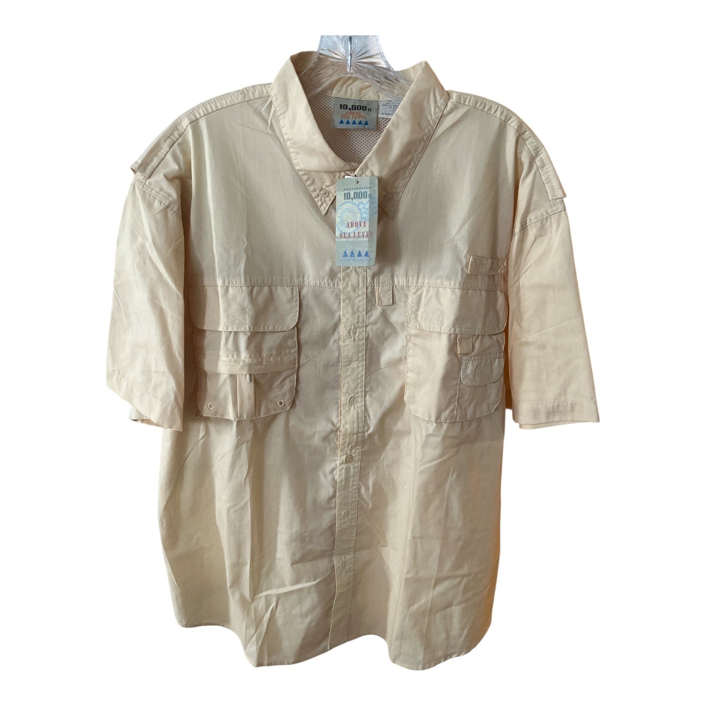 Y2K 10,000 Ft Above Sea Level Men’s Safari Fishing Shirt – Size L – Yellow – NWT