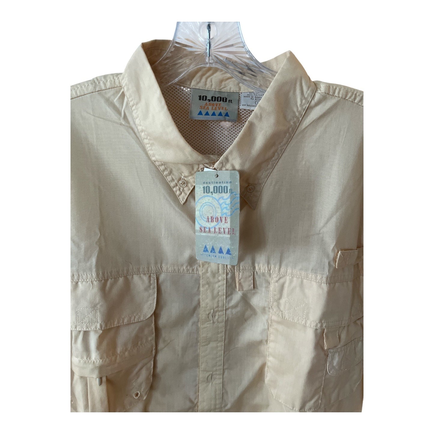 Y2K 10,000 Ft Above Sea Level Men’s Safari Fishing Shirt – Size L – Yellow – NWT