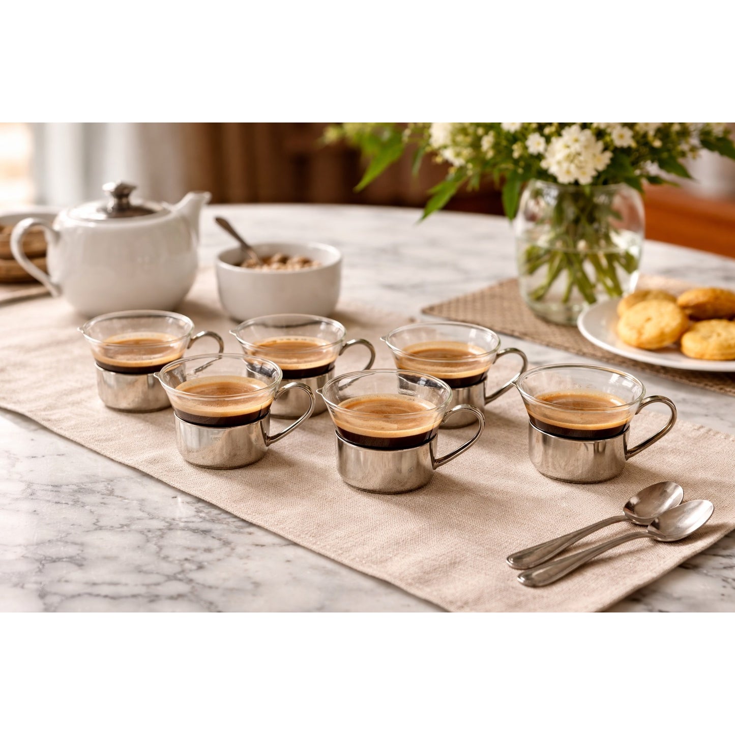 Vintage Schott & Gen Mainz Jenaer Glas Demitasse Cup Set Germany Silver Holders