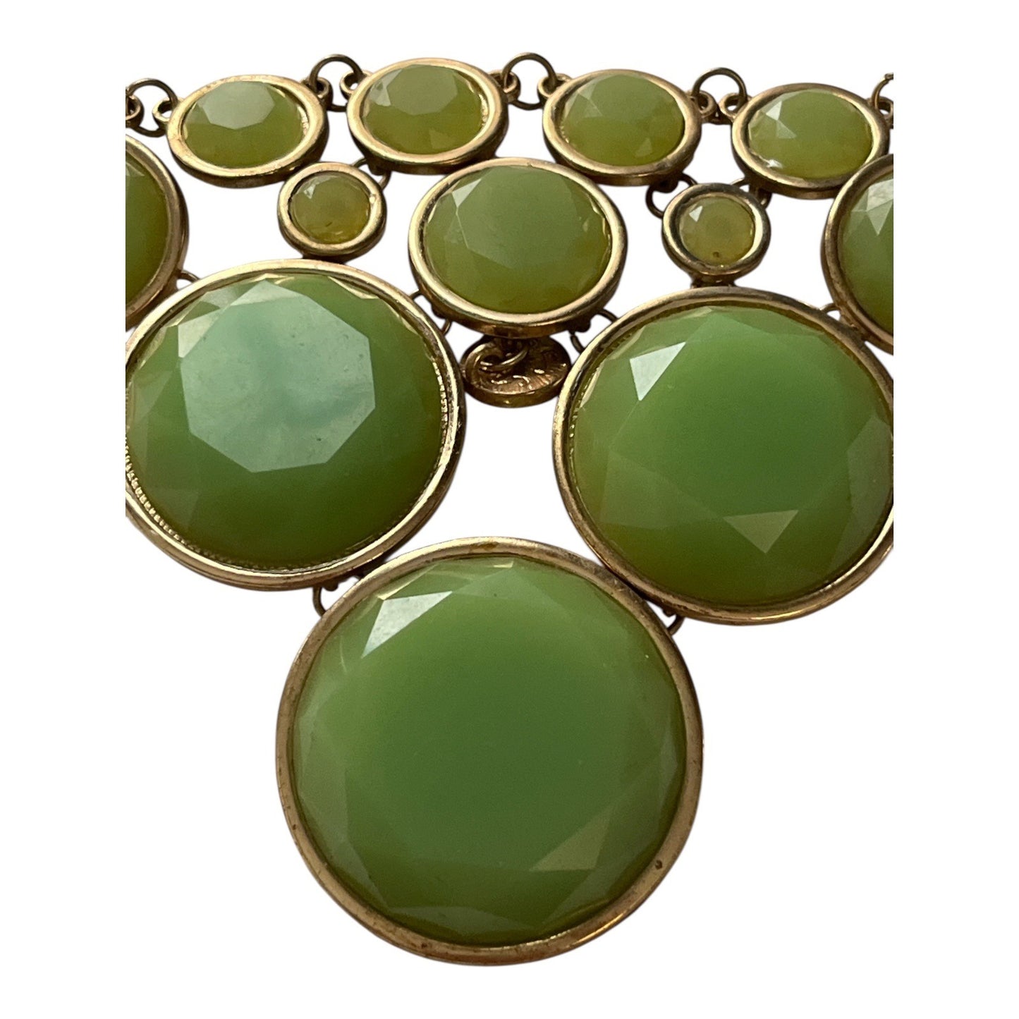 Vintage Green Bubble Bib Statement Necklace – Faceted Resin Stones with Gold-Tone Setting