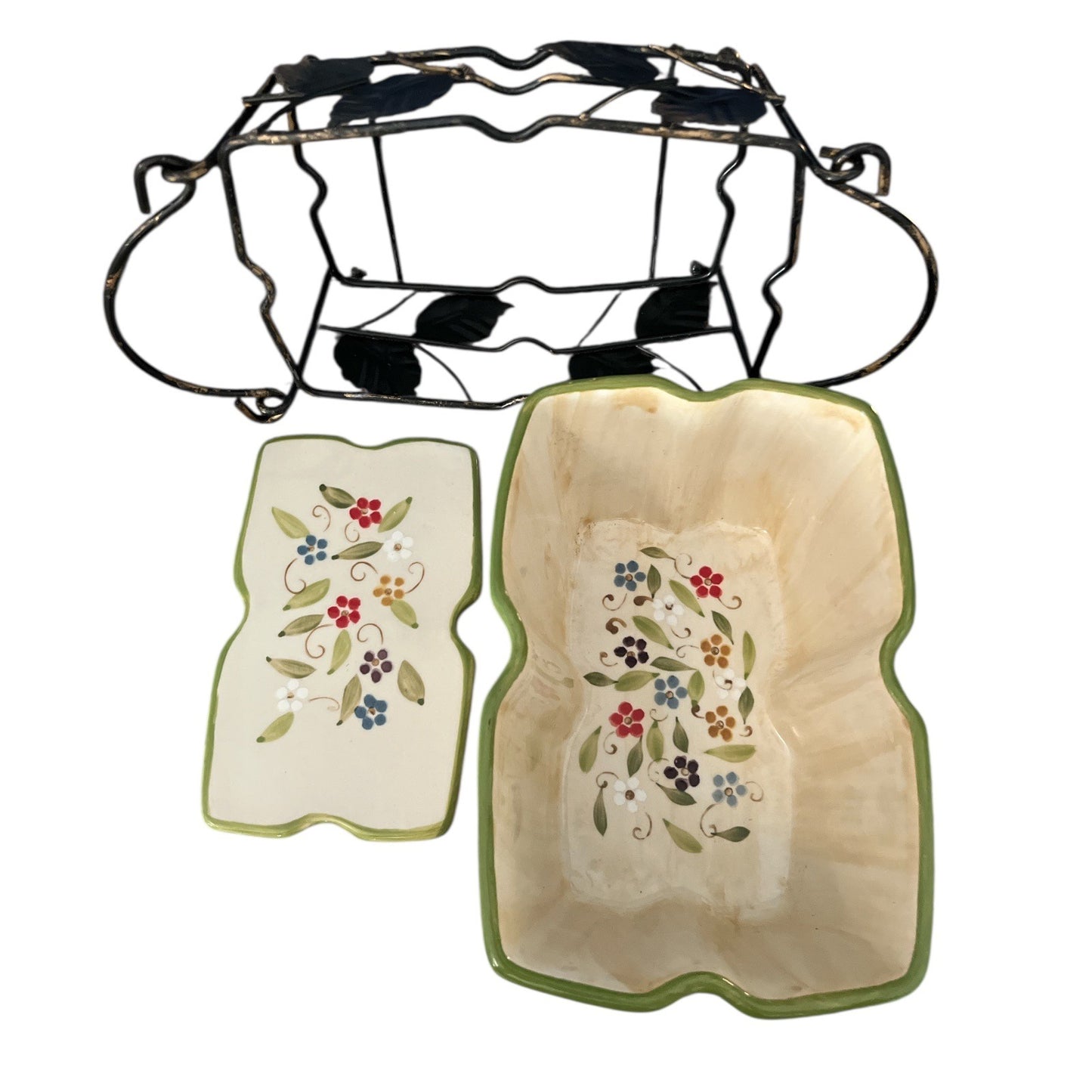 Temp-tations by Tara Floral Ceramic Baking Dish With Metal Rack 6.5 Inch Y2K