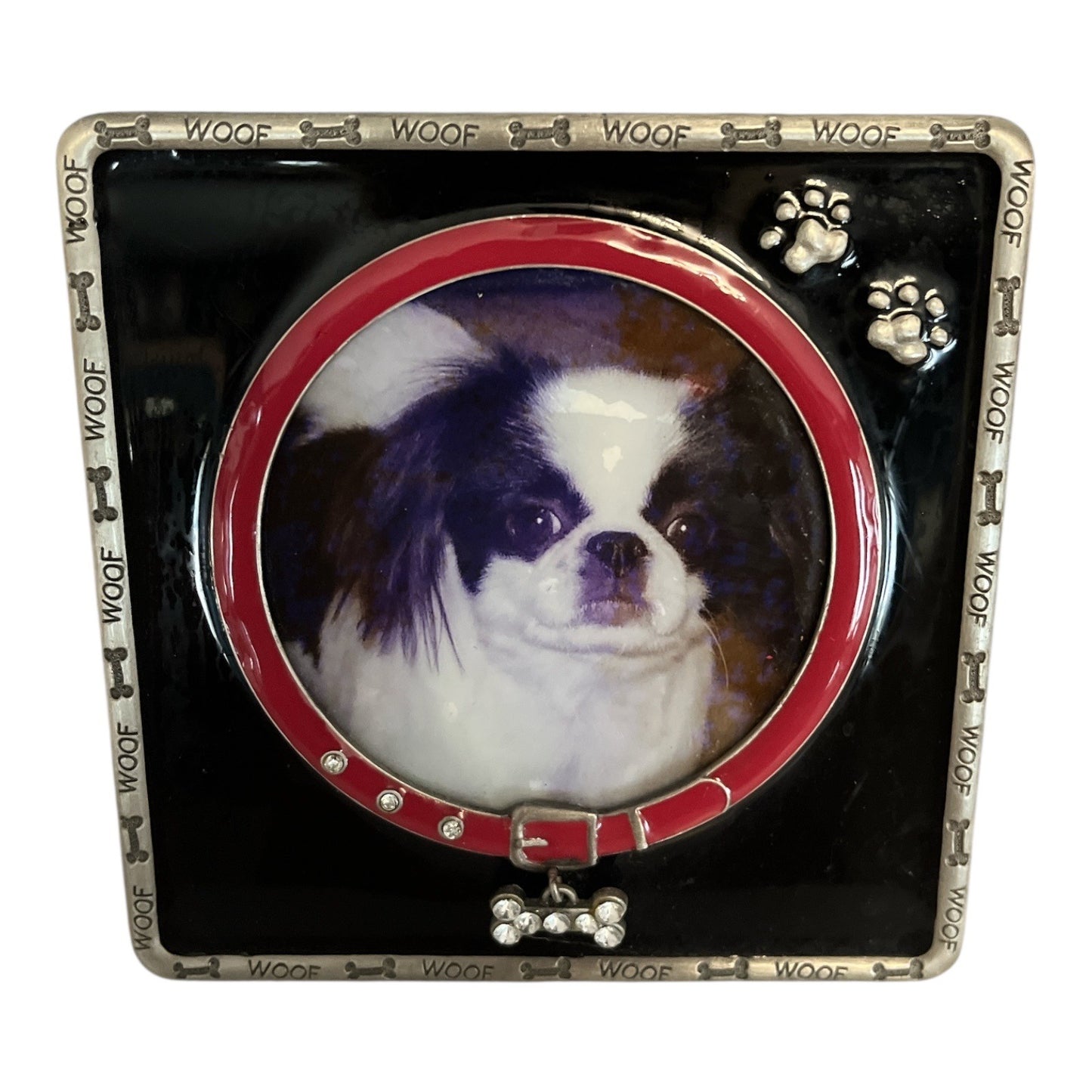 Kohl’s “Woof” Dog Picture Frame – 5" Metal Frame – Red Collar Design with Rhinestone Bone Charm