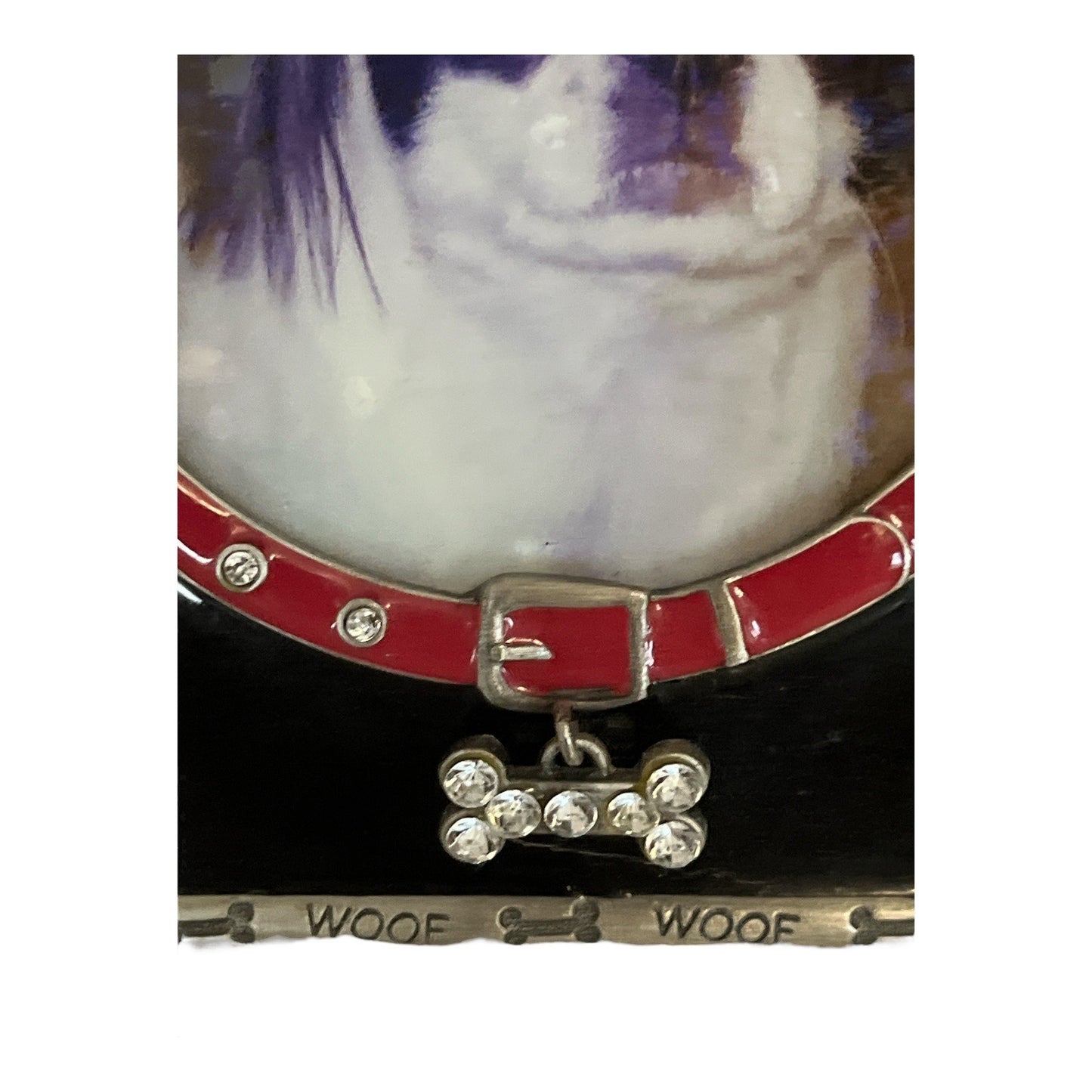 Kohl’s “Woof” Dog Picture Frame – 5" Metal Frame – Red Collar Design with Rhinestone Bone Charm