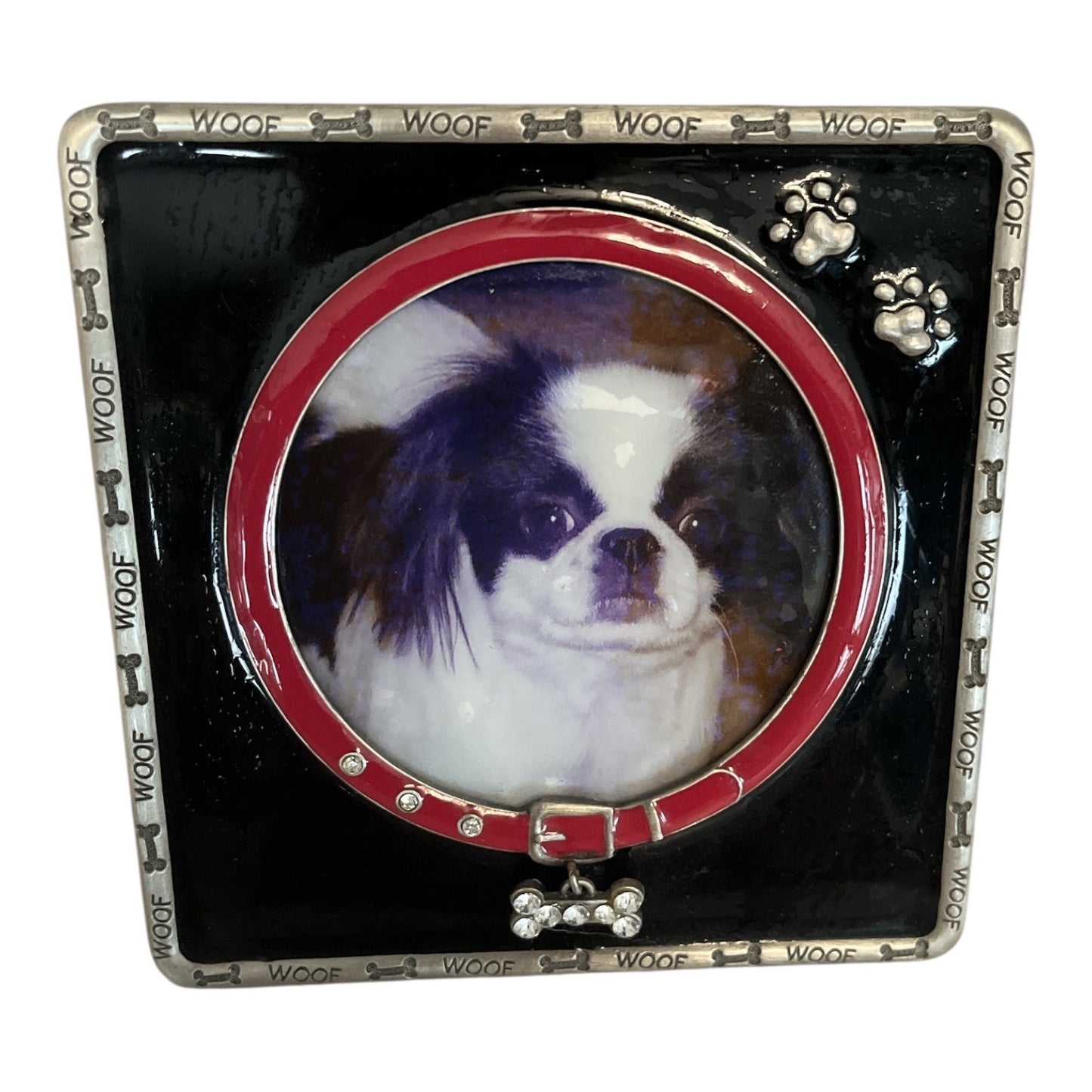 Kohl’s “Woof” Dog Picture Frame – 5" Metal Frame – Red Collar Design with Rhinestone Bone Charm