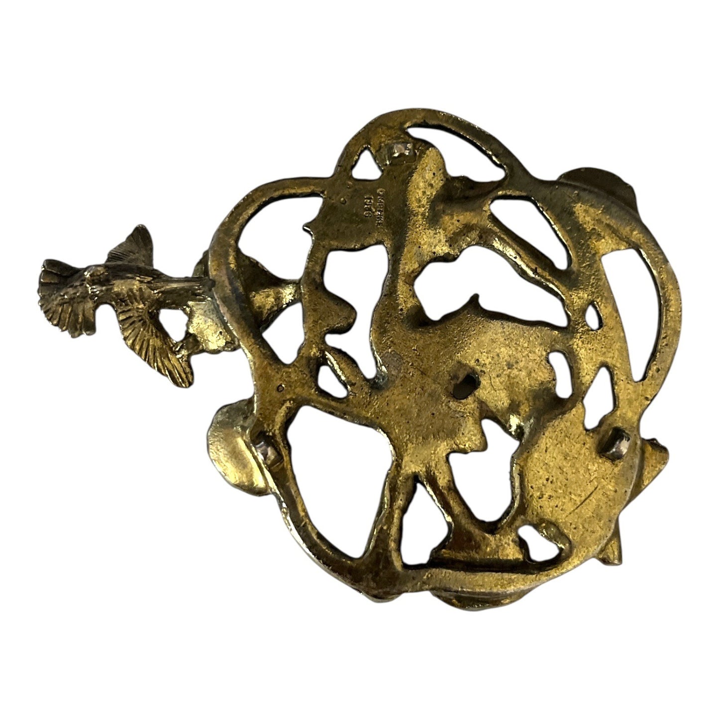 Vtg Metzke Solid Brass Trivet – Signed 1986, Hummingbird & Morning Glory Design, 3" x 4" Nature Wall Art