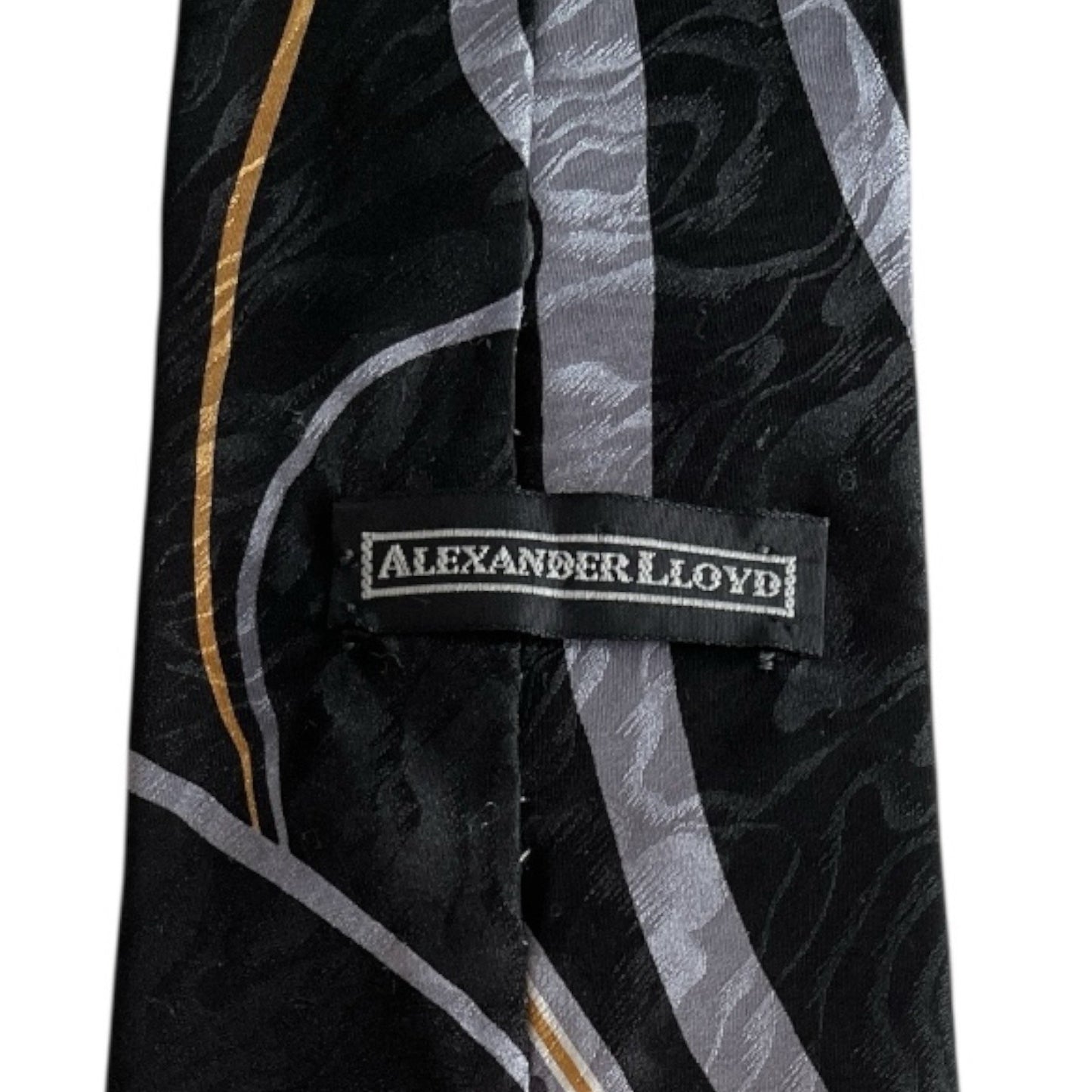 Alexander Lloyd Men’s Silk Tie – Geometric Diamond Pattern – Black, Gold, Gray – Made in USA