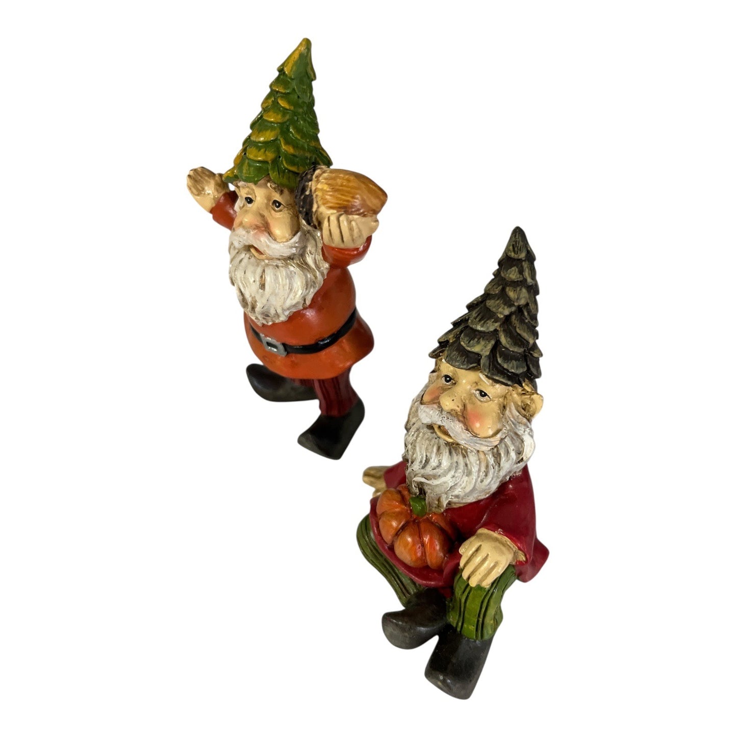 Set of 2 Autumn Gnome Figurines – Hand-Painted Resin – Pumpkin & Acorn