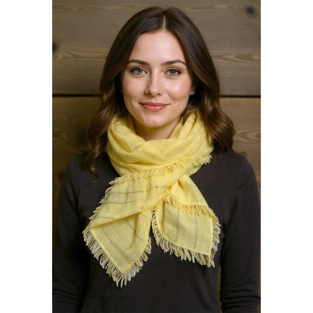 Vintage Monique Martin Yellow Fringed Scarf 48” x 48” – Made in Japan – Acrylic Wrap