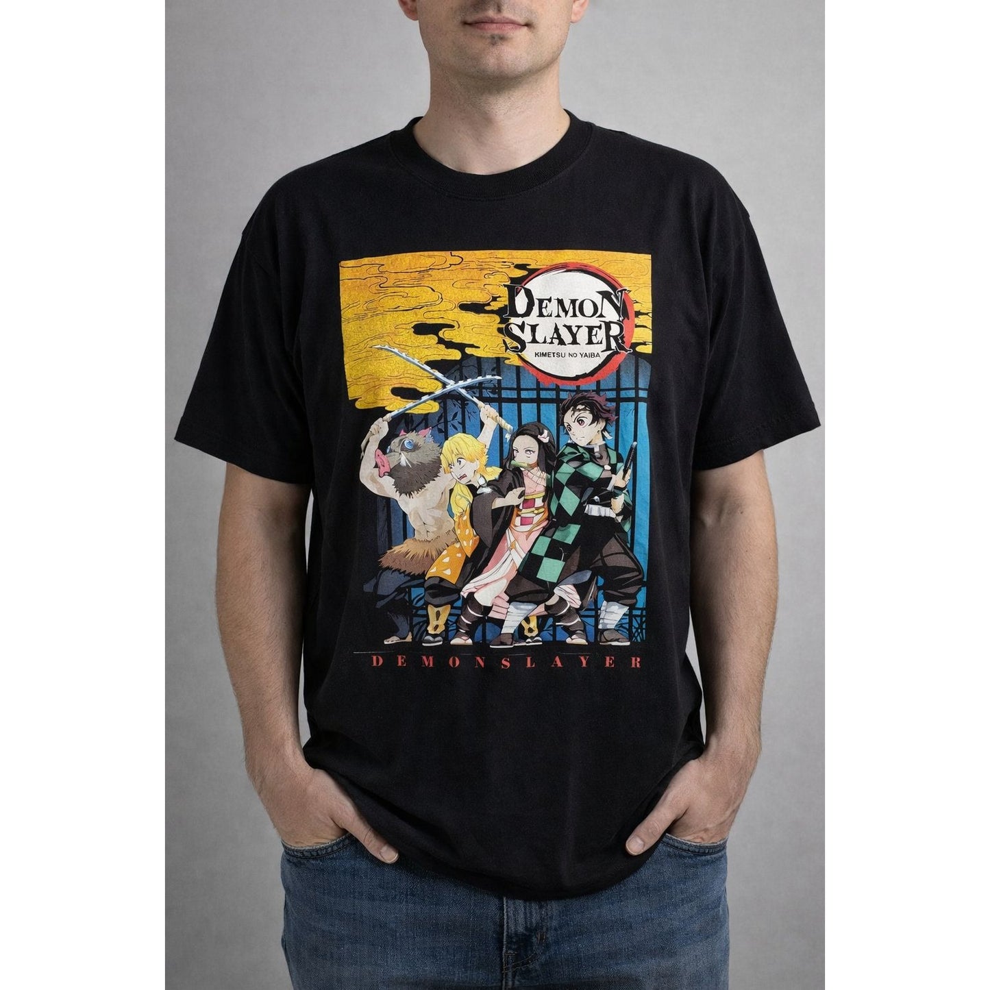 Demon Slayer Kimetsu no Yaiba Graphic T-Shirt Black Anime Tee Size XL