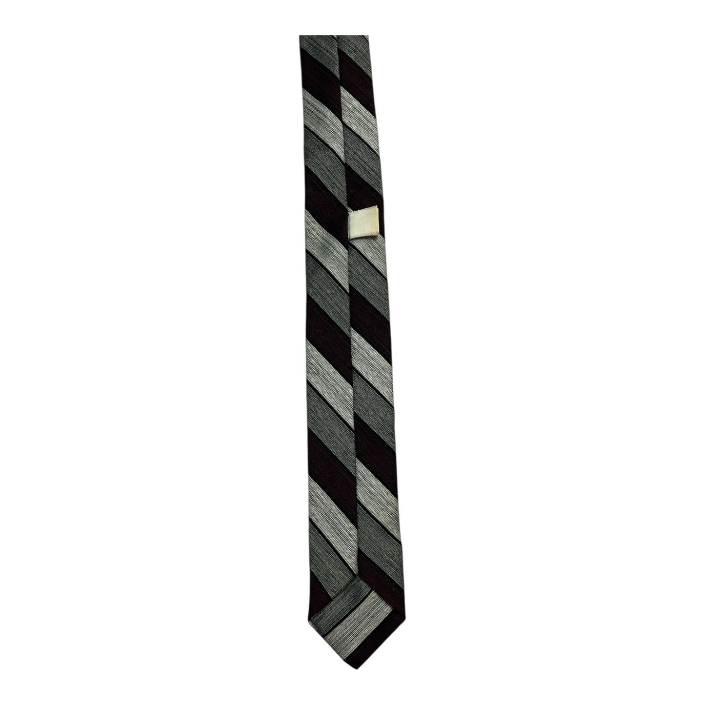 Vintage Men’s Striped Tie – Gray and Burgundy Diagonal Pattern – 100% Dacron Polyester