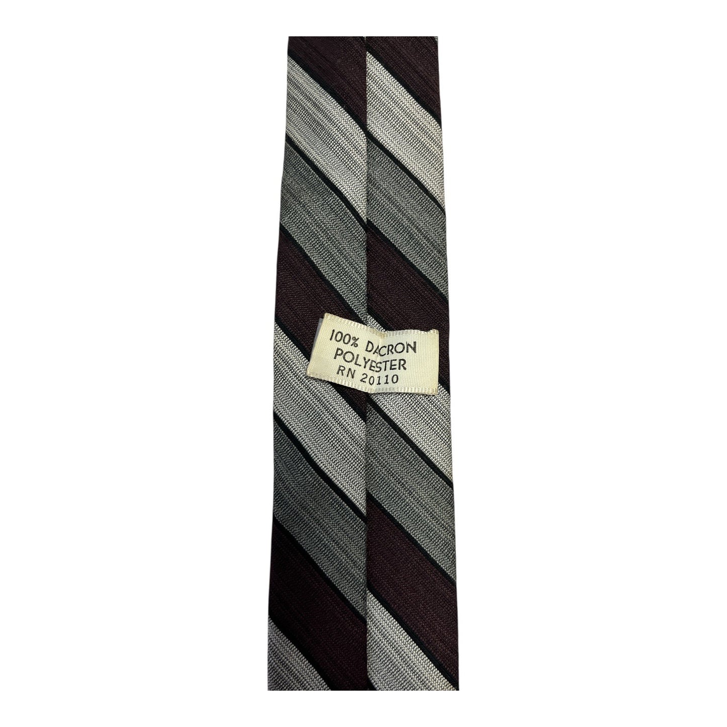 Vintage Men’s Striped Tie – Gray and Burgundy Diagonal Pattern – 100% Dacron Polyester