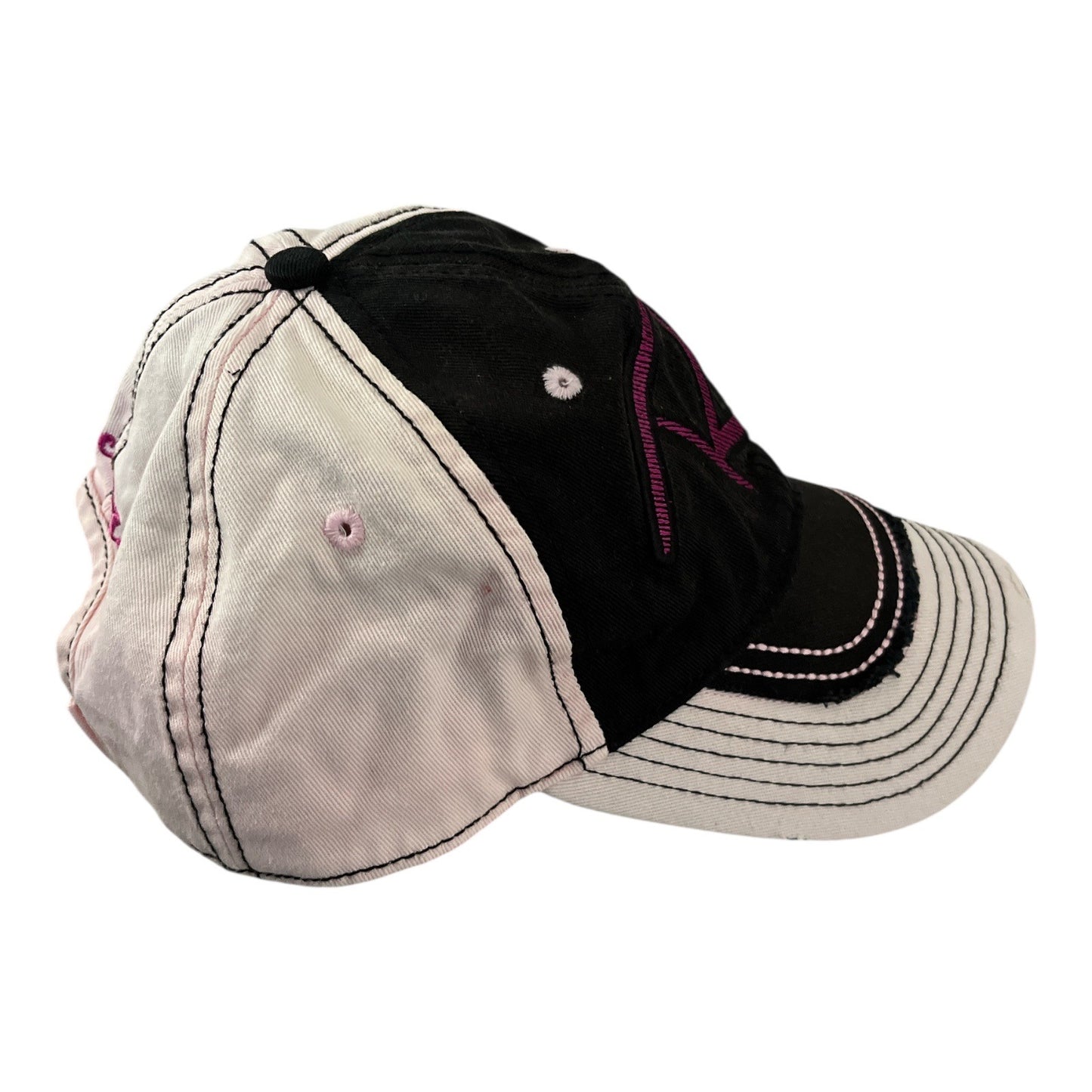 Rascal Flatts Women’s Distressed Trucker Hat – Black & Pink Embroidered RF Logo – Adjustable