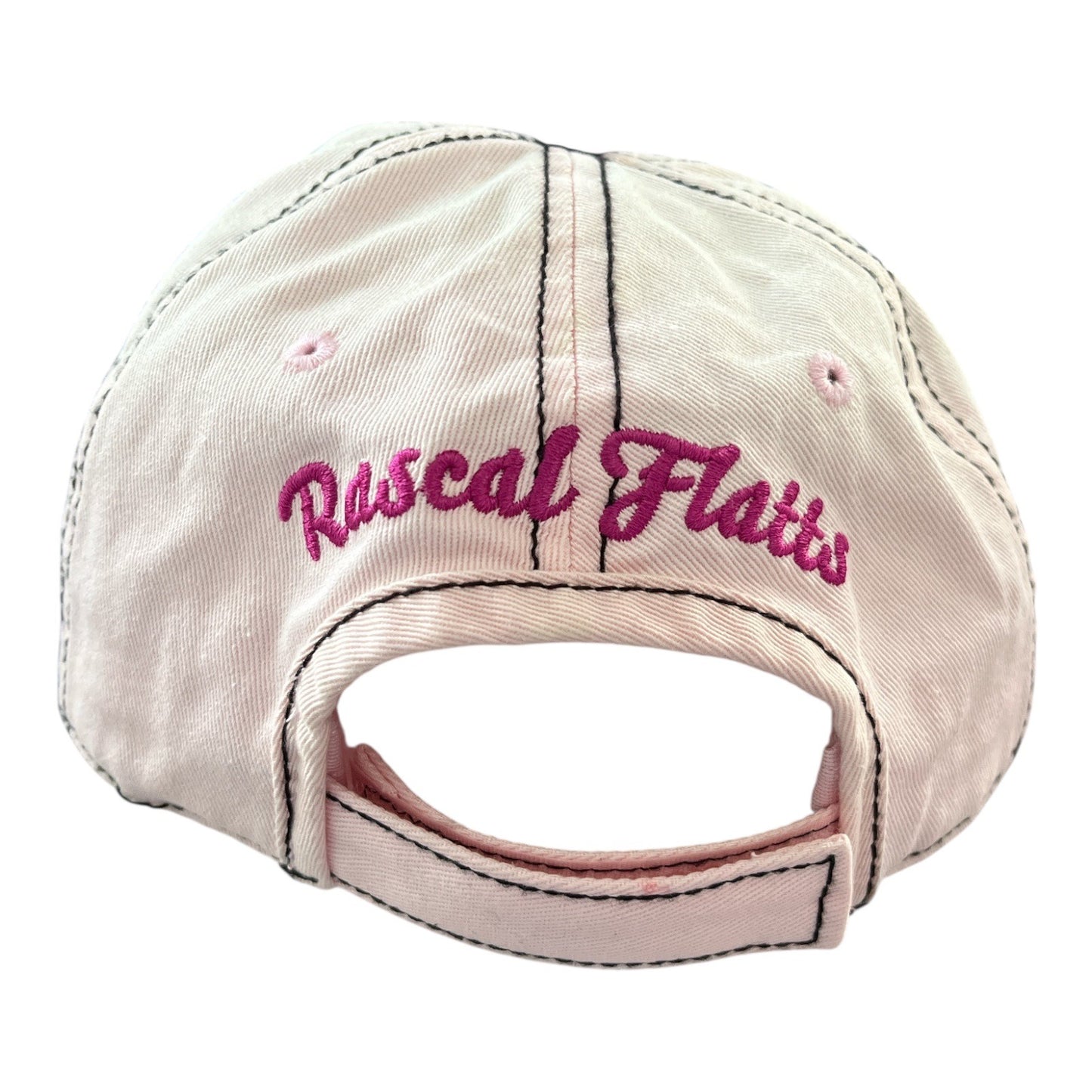 Rascal Flatts Women’s Distressed Trucker Hat – Black & Pink Embroidered RF Logo – Adjustable