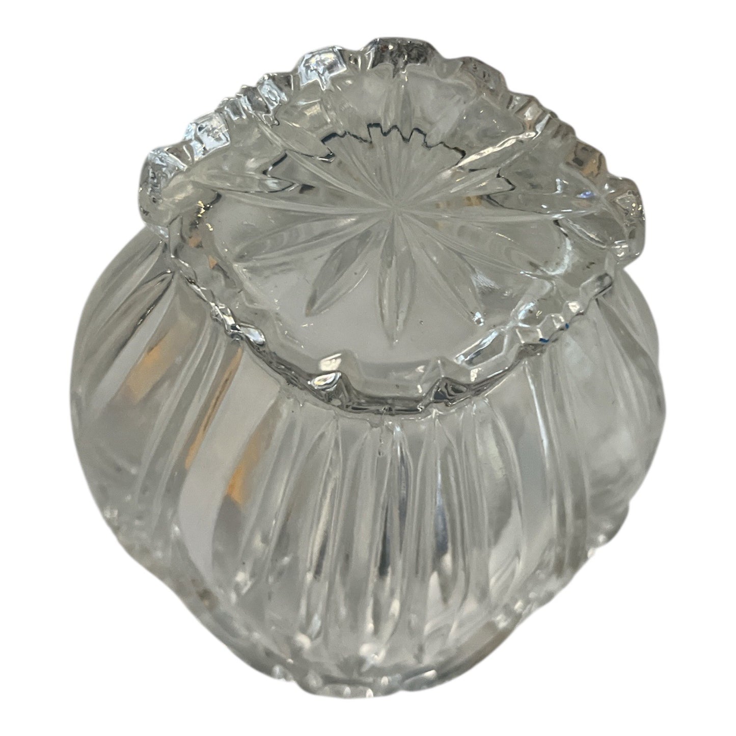 Vintage Pressed Glass Candy or Sauce Bowl – Ornate Fan & Feather Design – Scalloped Rim – Starburst Base