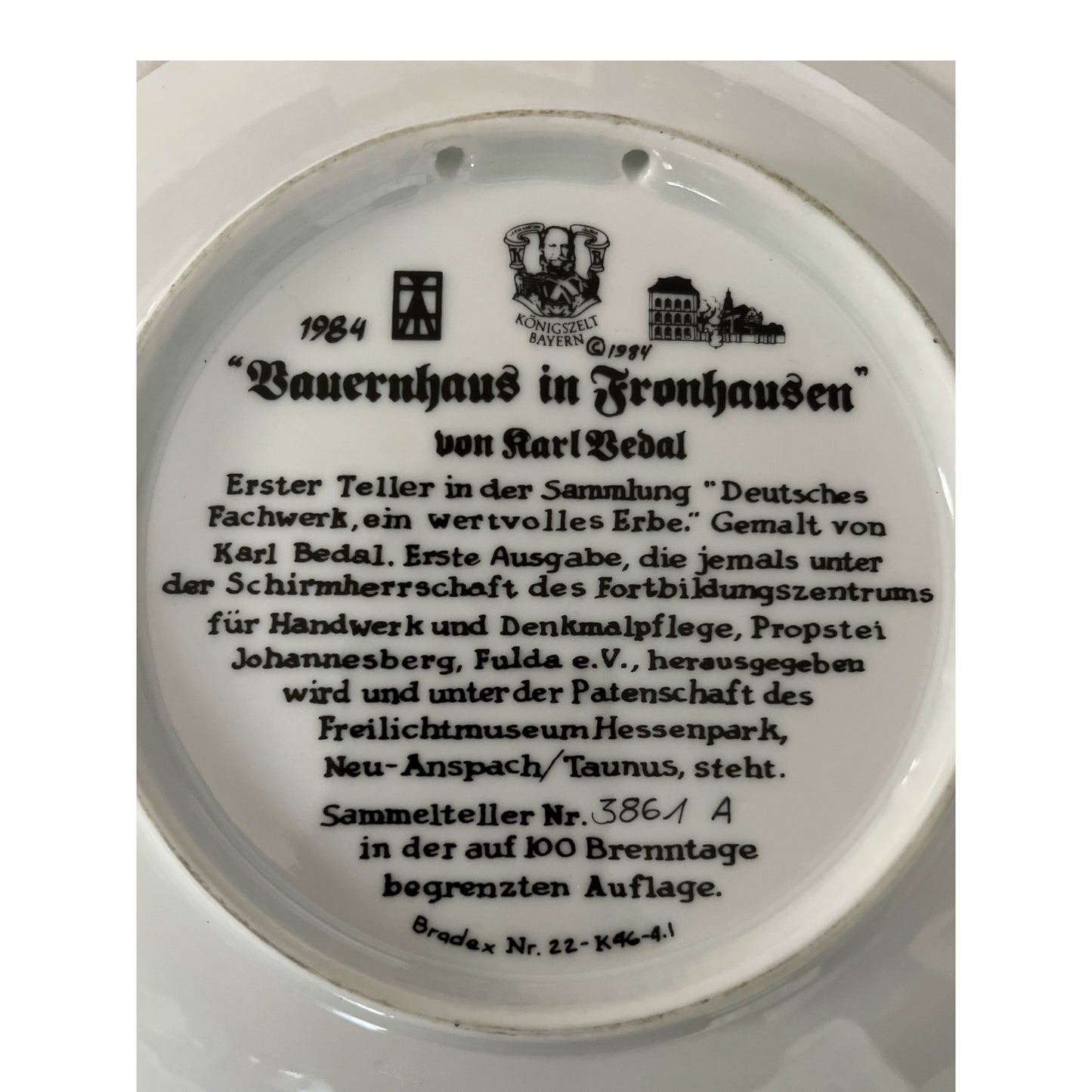 Vintage 1984 Königszelt Bavaria Collector Plate – “Bauernhaus in Fronhausen” by Karl Bedal – Limited Edition 8”