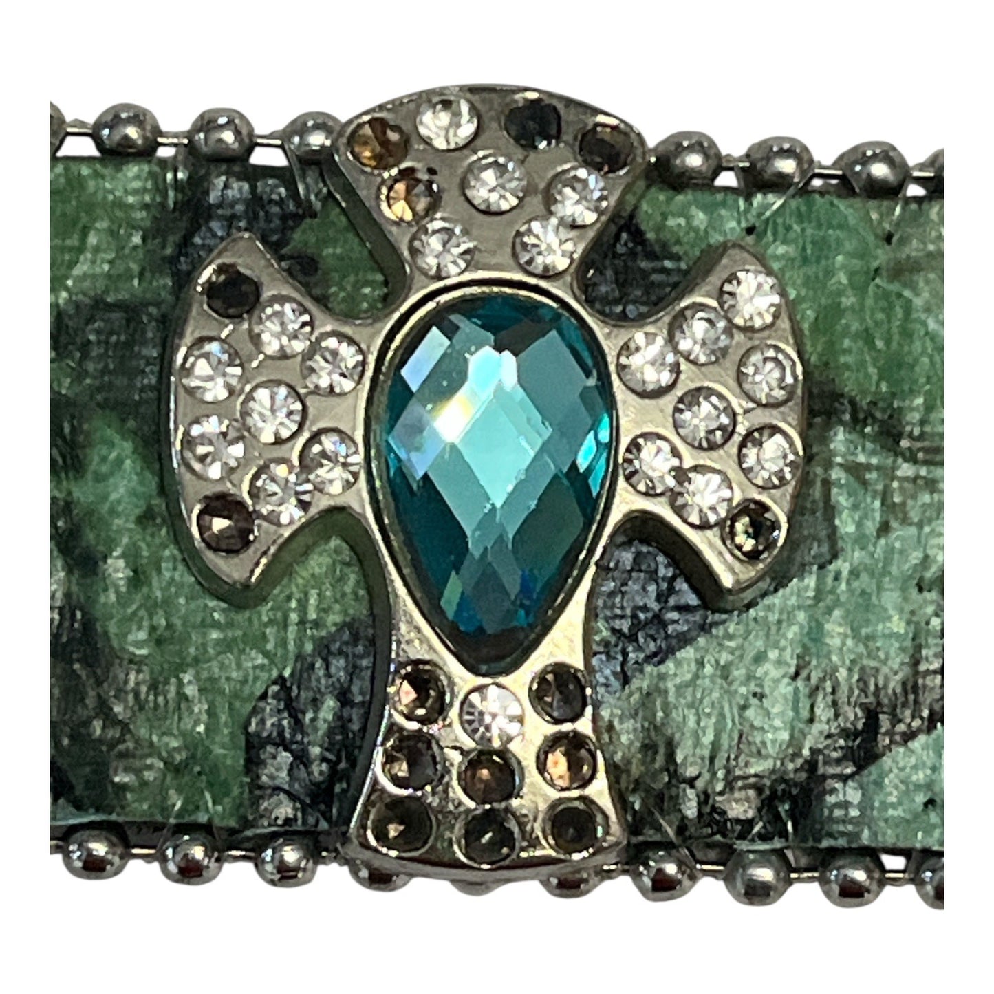 NEW w/ Flaws – XS/S Western Leather Belt w/ Turquoise Rhinestone Cross Conchos, 27.5"
