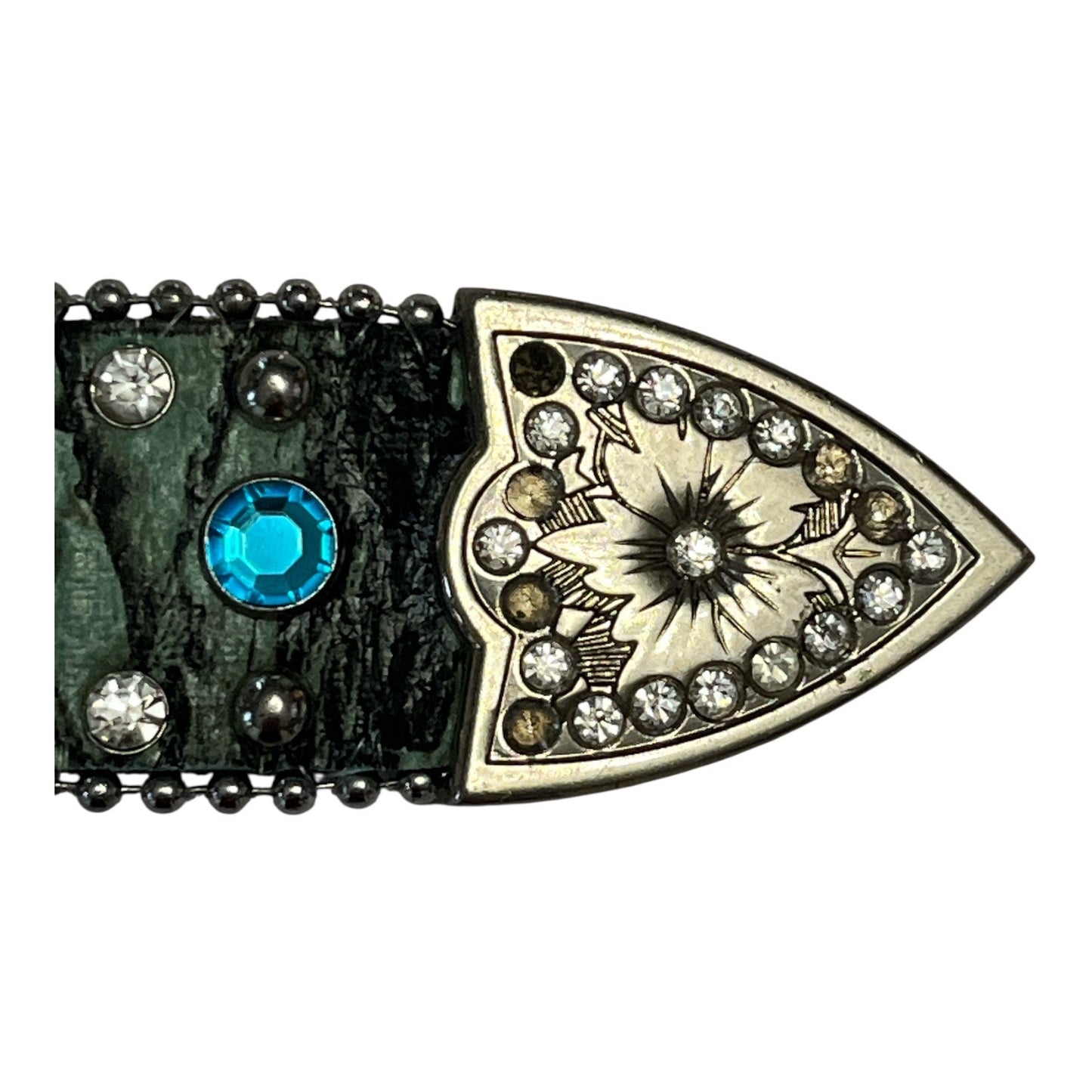 NEW w/ Flaws – XS/S Western Leather Belt w/ Turquoise Rhinestone Cross Conchos, 27.5"