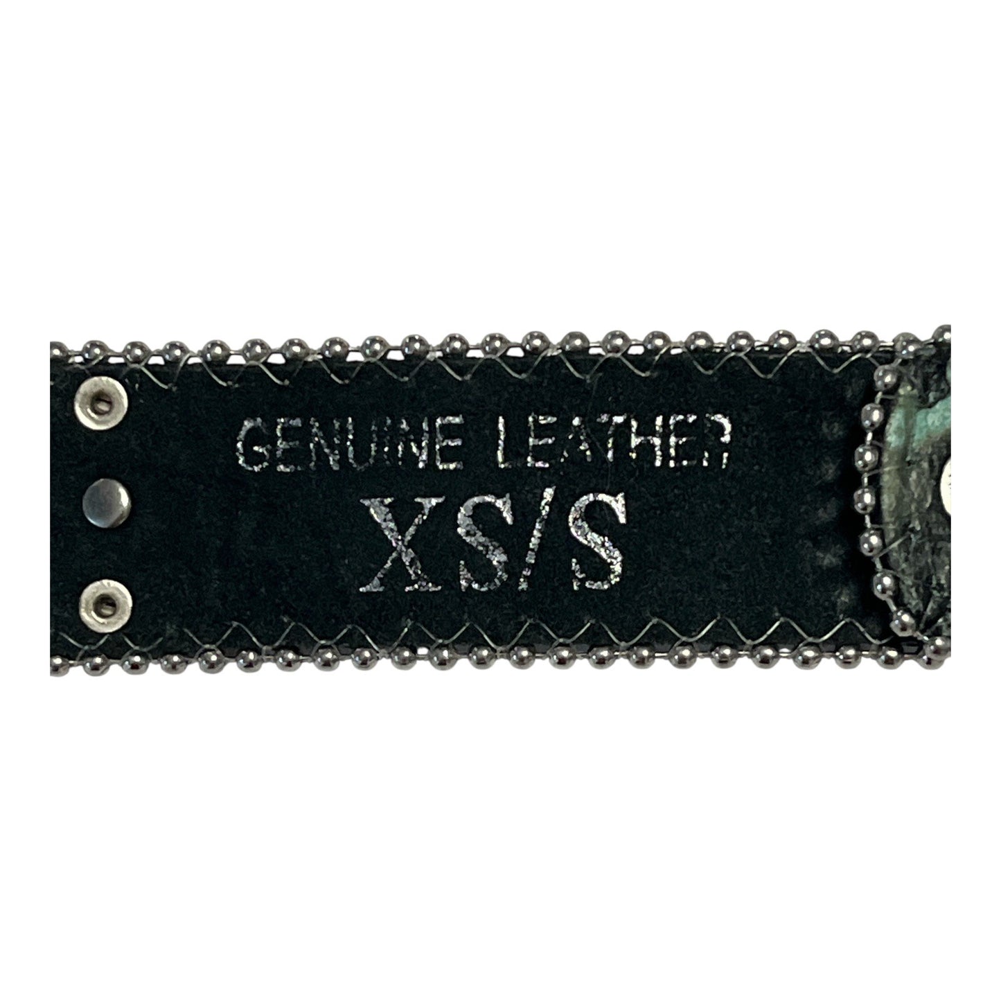 NEW w/ Flaws – XS/S Western Leather Belt w/ Turquoise Rhinestone Cross Conchos, 27.5"