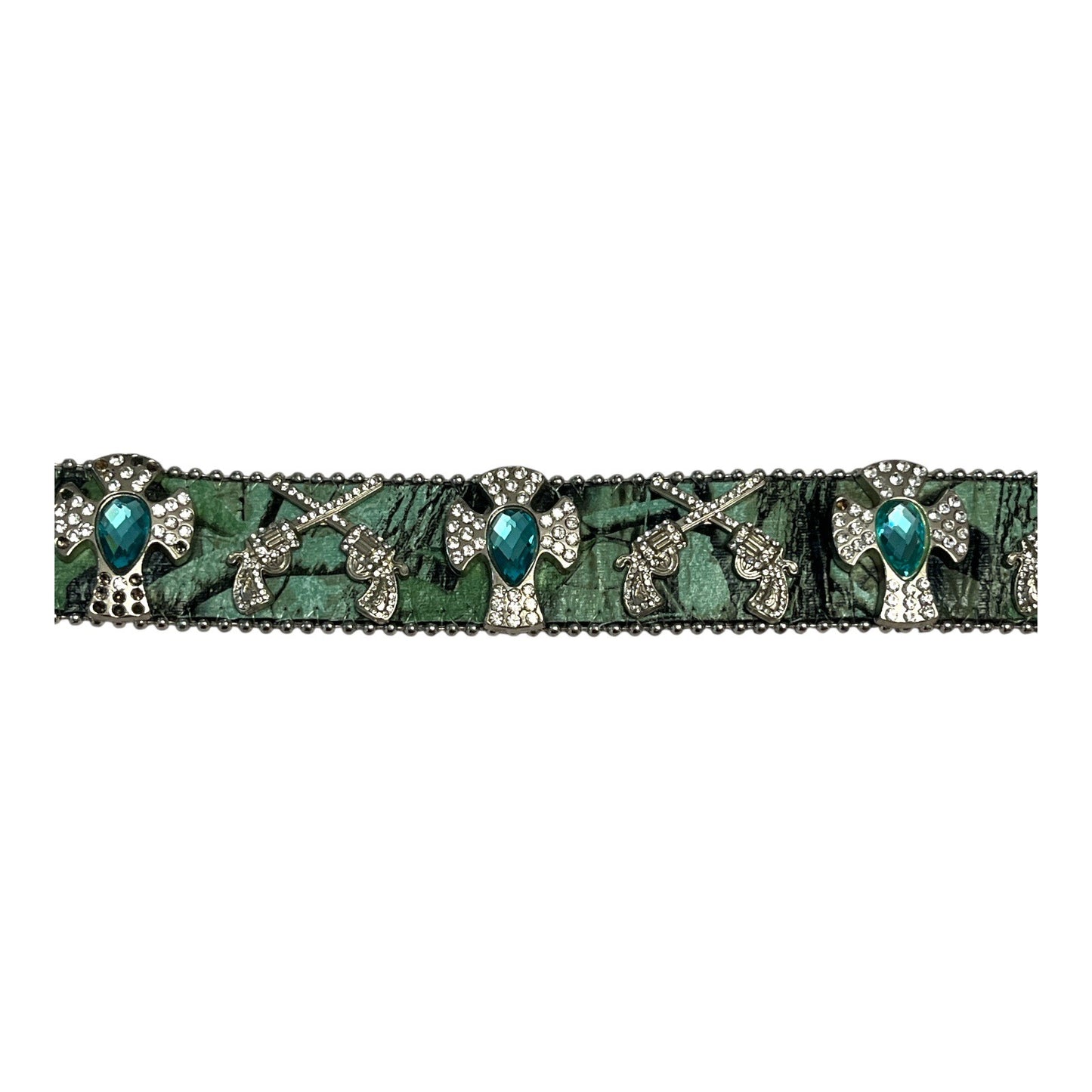 NEW w/ Flaws – XS/S Western Leather Belt w/ Turquoise Rhinestone Cross Conchos, 27.5"