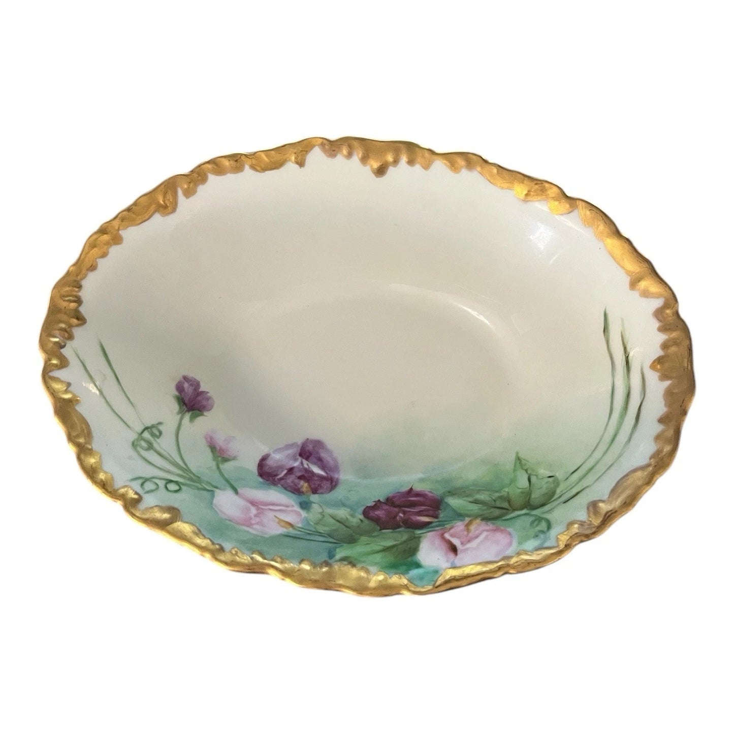Signed Margaret Wolf T&V Limoges France Hand-Painted Antique Floral Bowl – Gold Trim