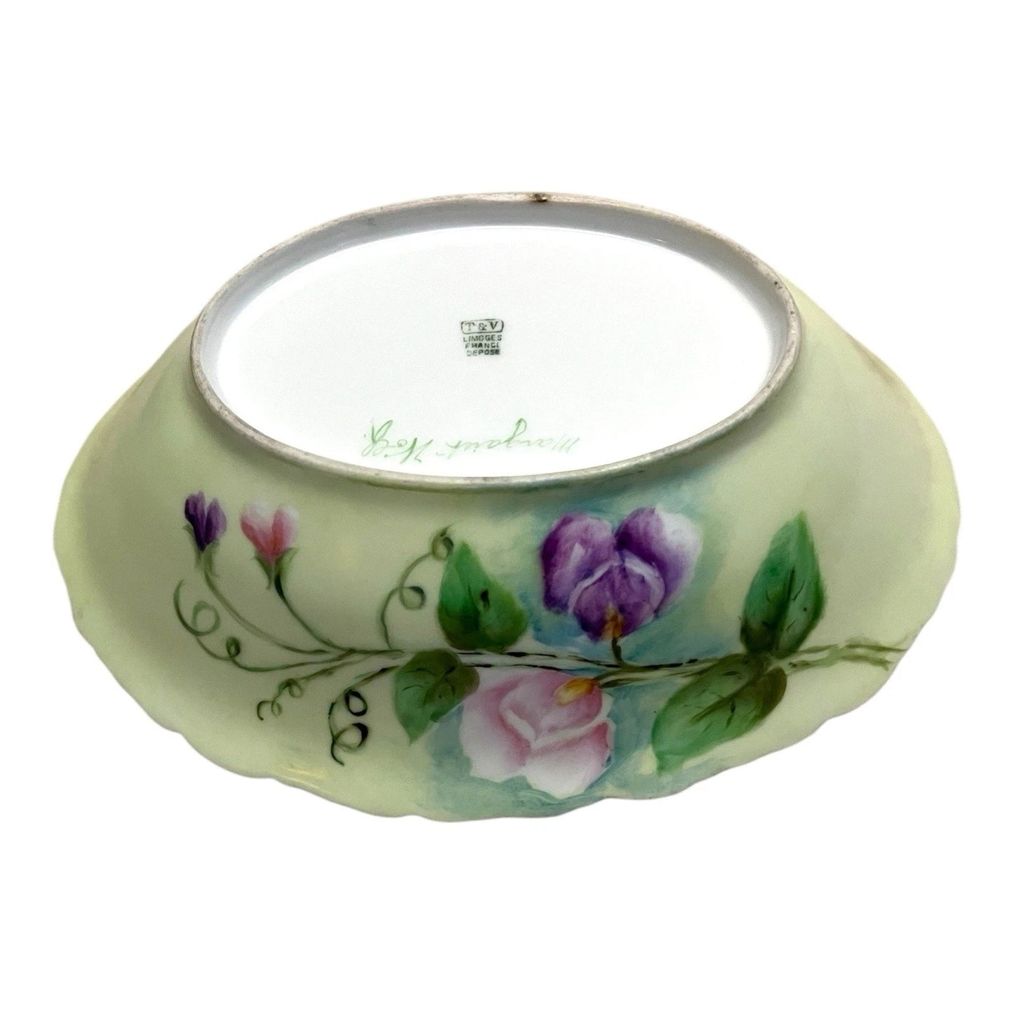 Signed Margaret Wolf T&V Limoges France Hand-Painted Antique Floral Bowl – Gold Trim
