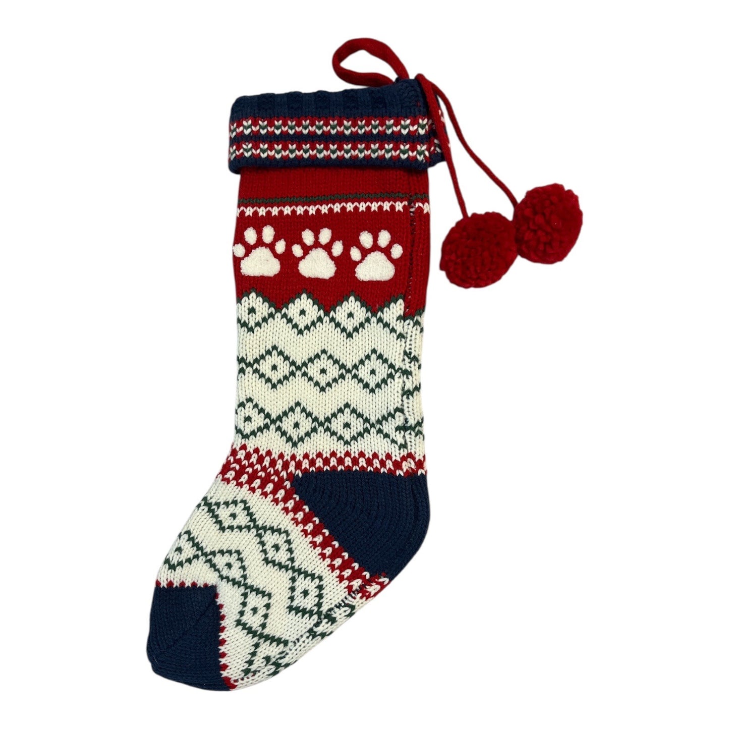 Wondershop Knit Christmas Stocking with Paw Print Design – Red, White & Blue – Pet Holiday Décor