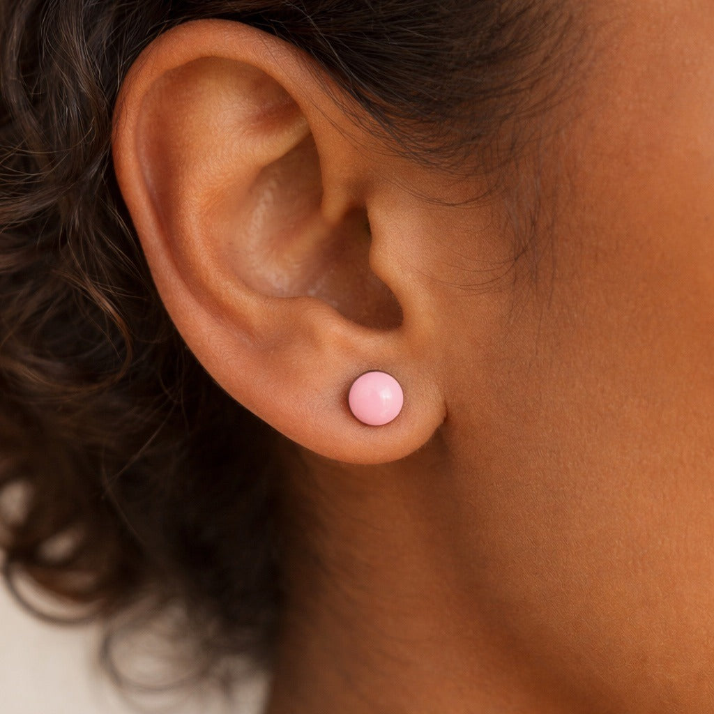 Vintage Pink Enamel Stud Earrings Hypoallergenic Retro Minimalist 0.25”