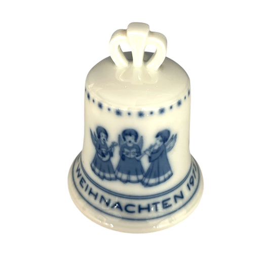 1973 Hutschenreuther Porcelain Christmas Bell – Blue & White Angel Design