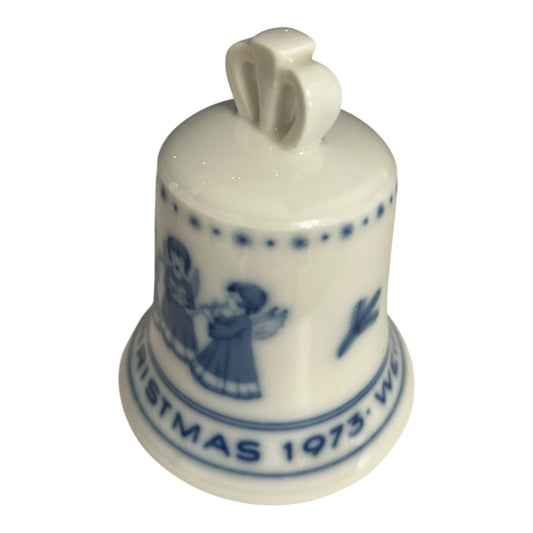 1973 Hutschenreuther Porcelain Christmas Bell – Blue & White Angel Design